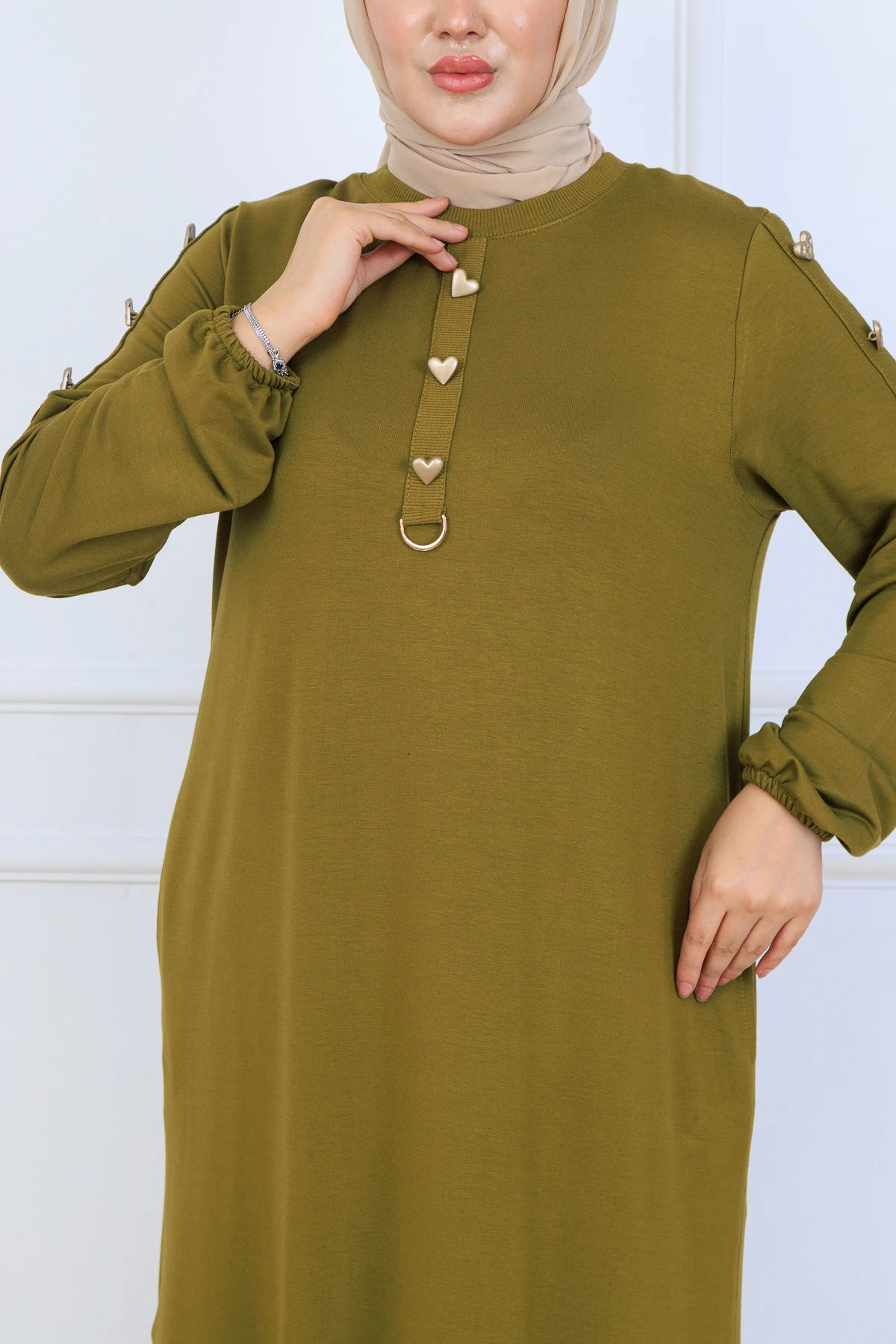 Rahat Bol Kesim Örme Kumaş Elbise 10127 - Yağ Yeşil