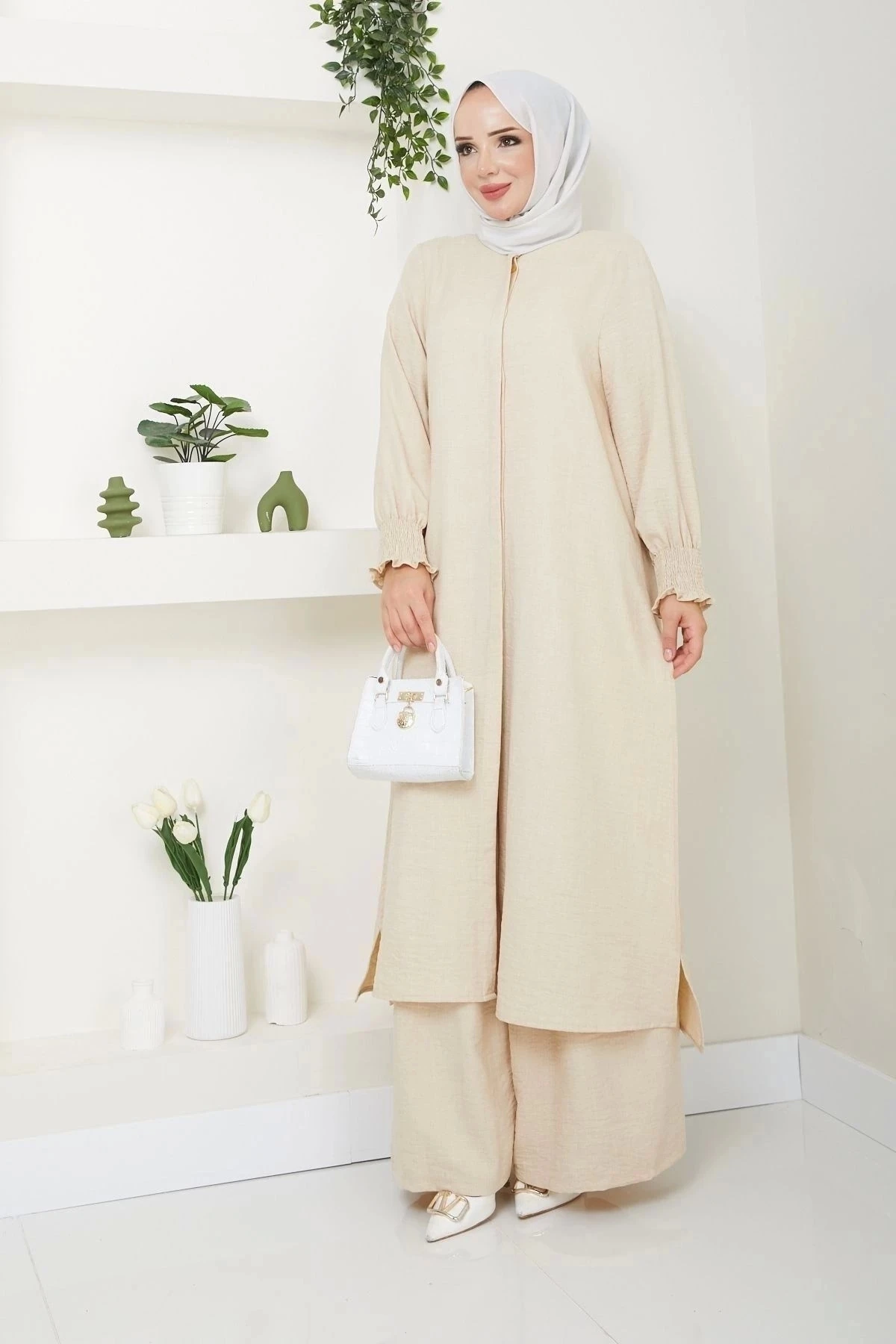 Kadın Uzun İkili Tesettür Tunik Takım 10114 - Taş