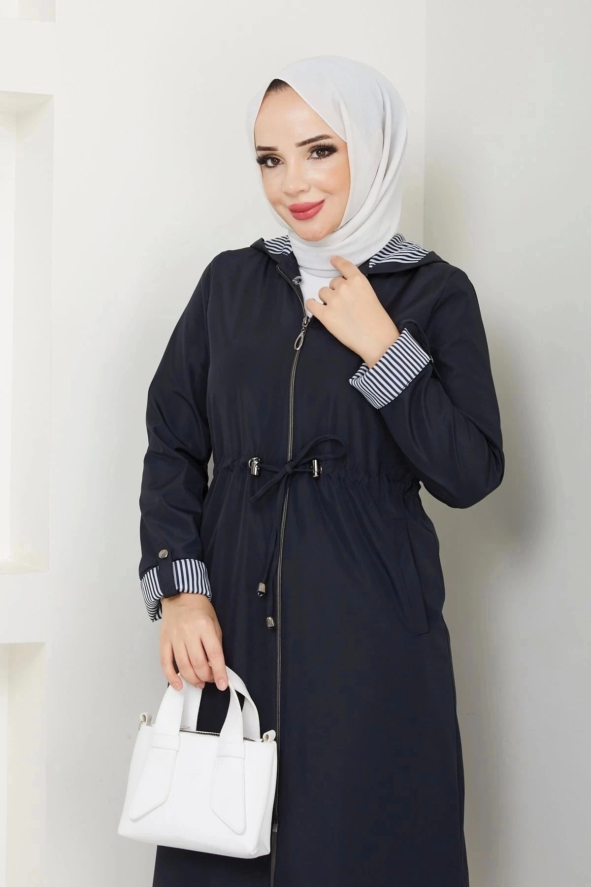 Kadın Uzun Giy Çık Trençkot 10104 - Lacivert