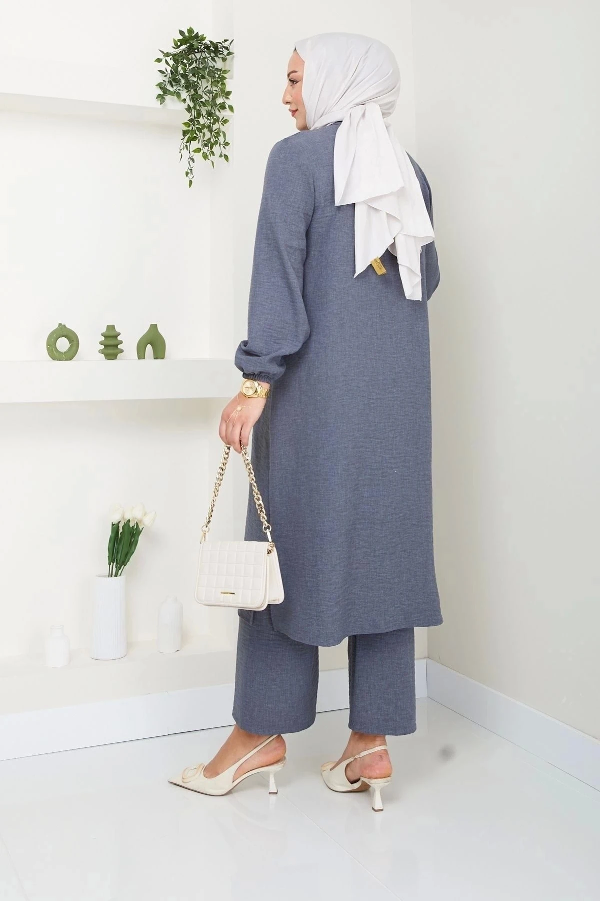 Kadın Büyük Beden Uzun  İkili Tesettür Tunik Takım 10110 - Antrasi̇t.