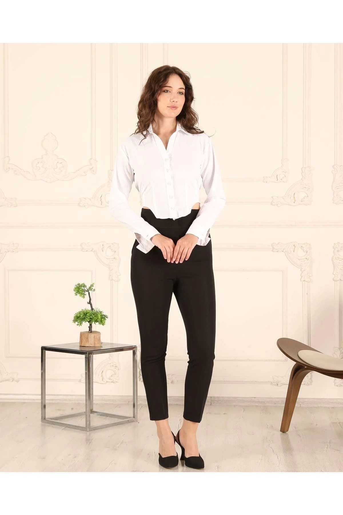 Kadın Yüksek Bel - Bilek Boy Dar Paça Kumaş Pantolon 10102