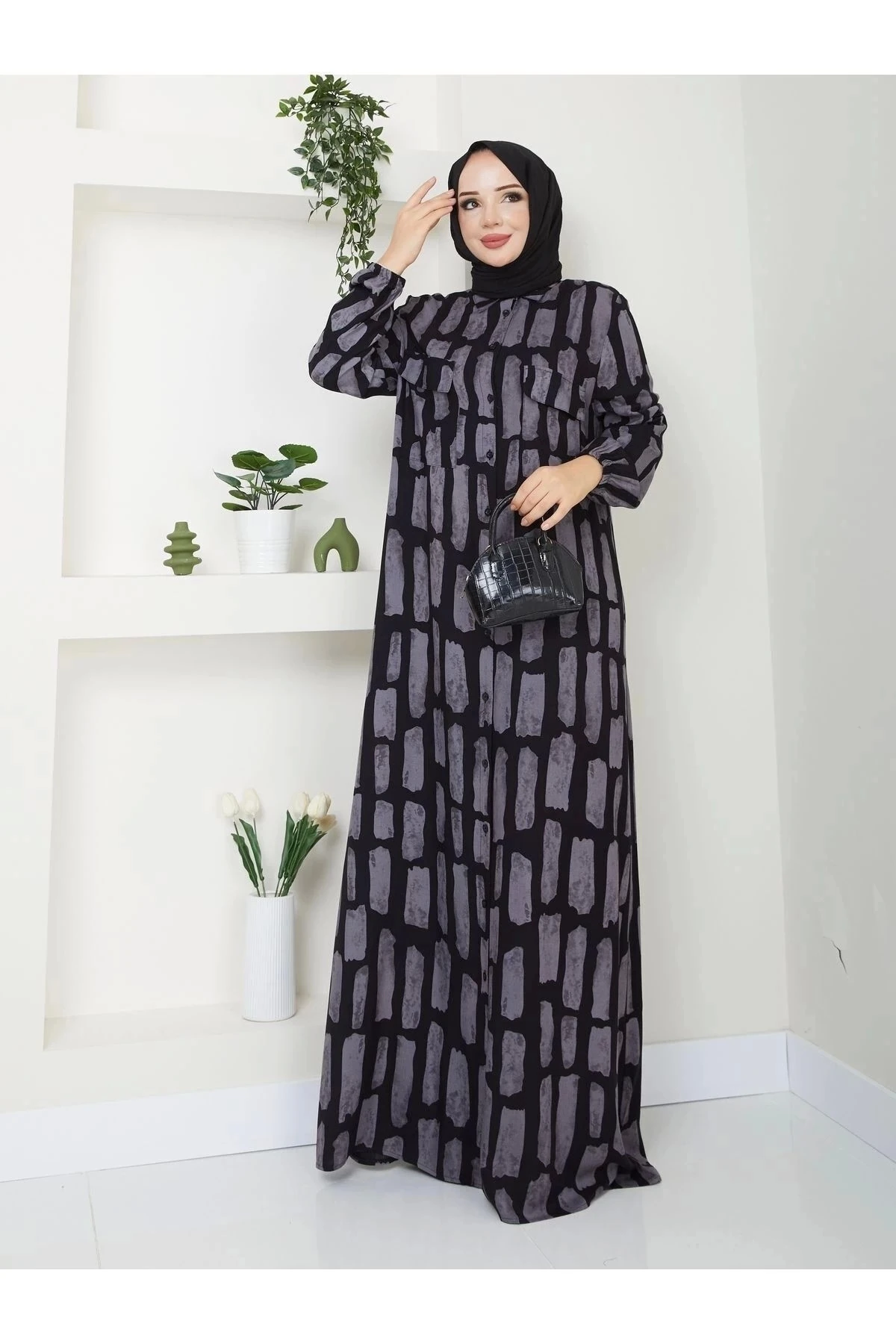 Kadın Düğmeli Viskon Elbise 10121