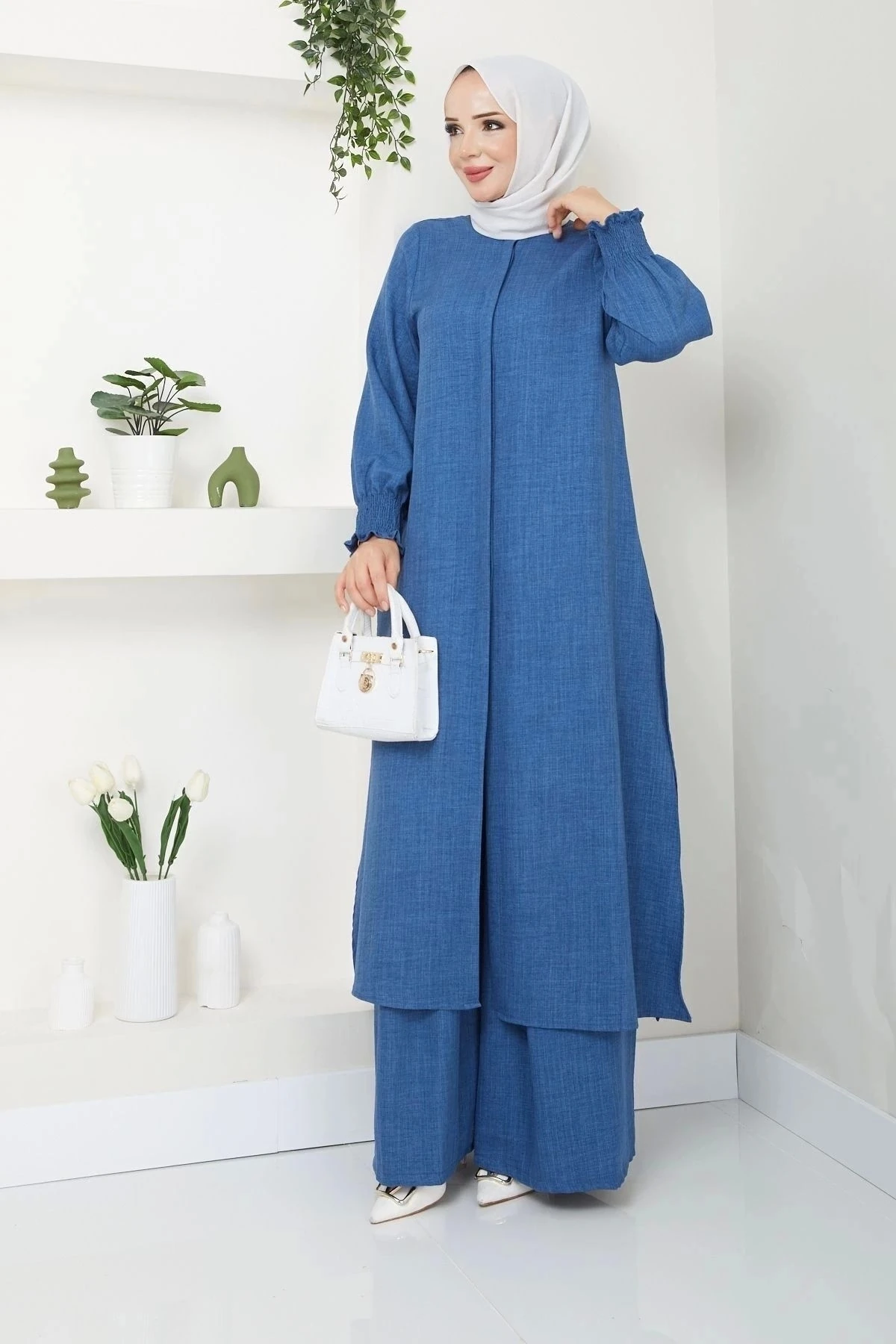 Kadın Uzun İkili Tesettür Tunik Takım 10114 - İndigo