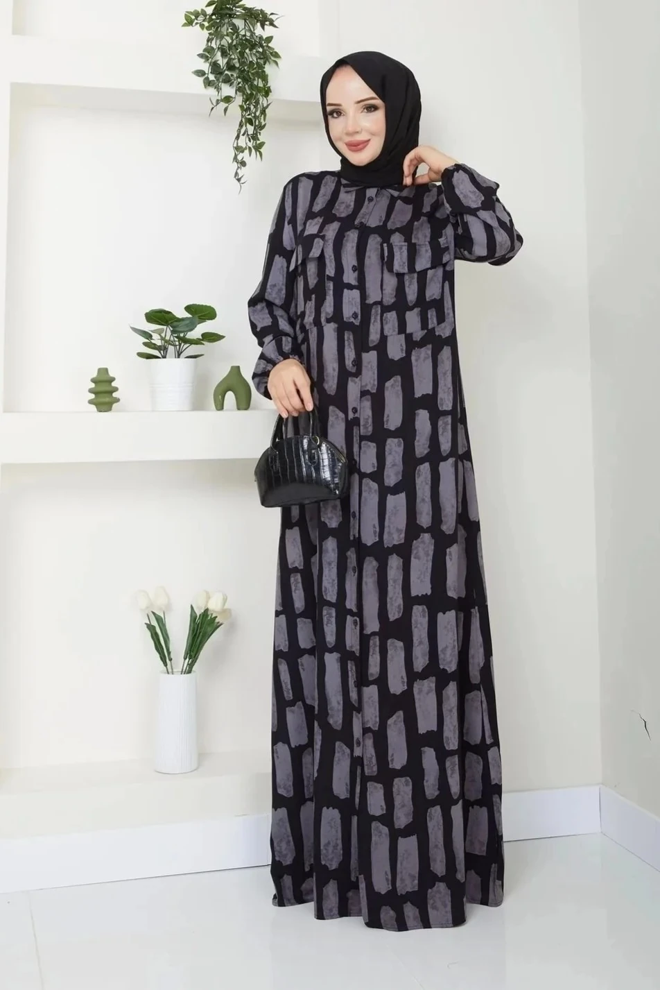 Kadın Düğmeli Viskon Elbise 10121