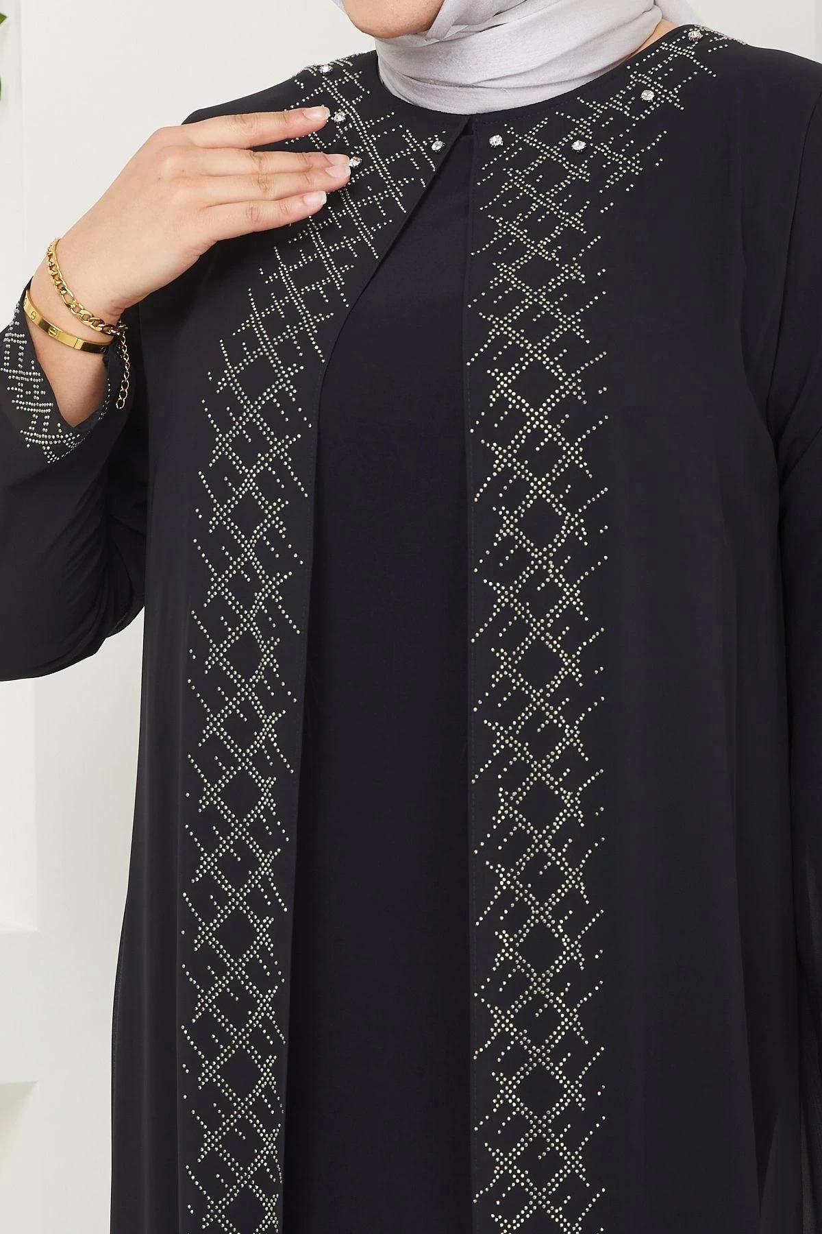 Kadın Büyük Beden Abiye Elbise Şifon Tesettür Abiye Elbise 10120 - Si̇yah