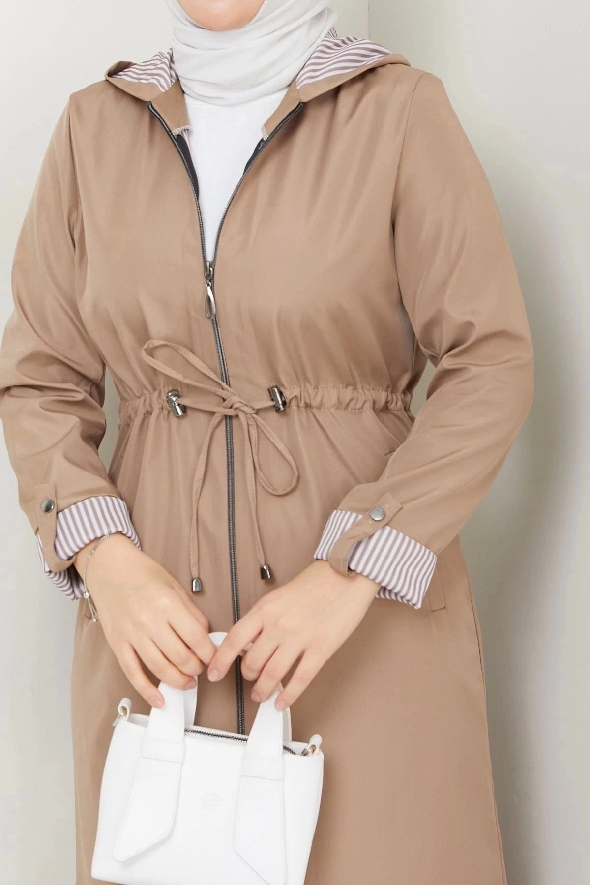 Kadın Uzun Giy Çık Trençkot 10104 - Vizon