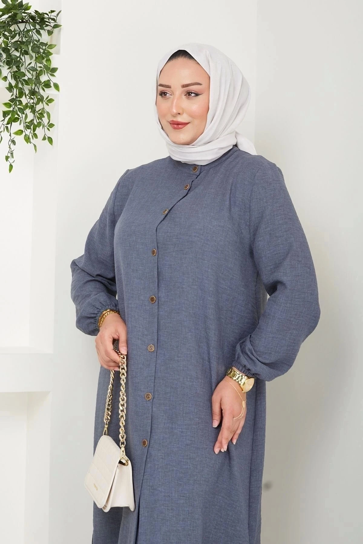 Kadın Büyük Beden Uzun  İkili Tesettür Tunik Takım 10110 - Antrasi̇t.