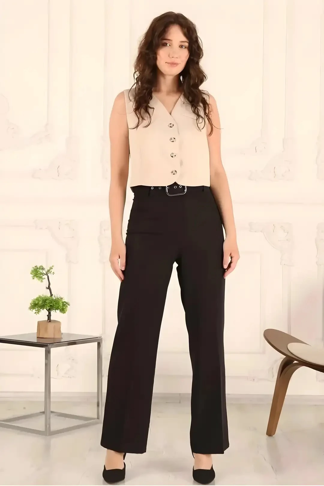 Kadın Bol Paça Kemerli Pantolon 10103