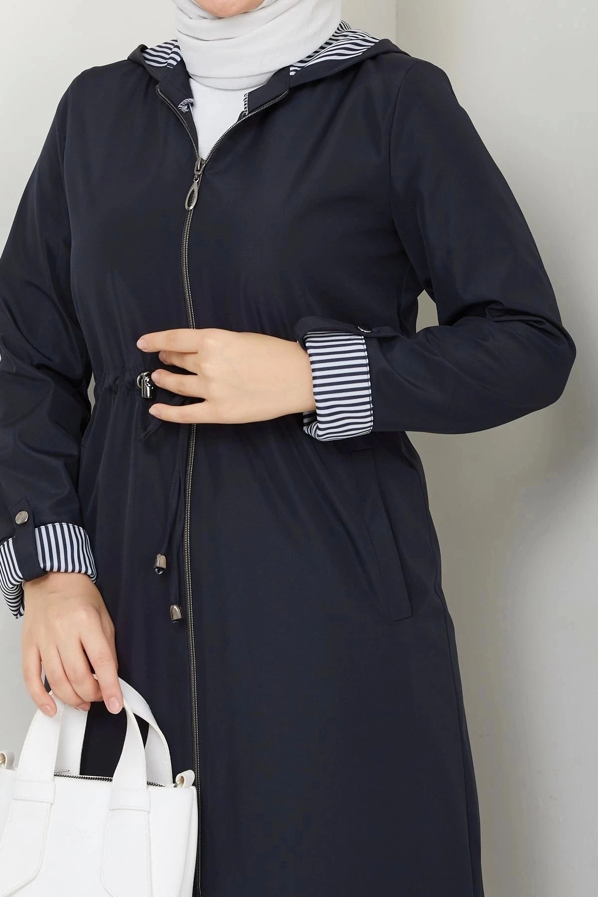 Kadın Uzun Giy Çık Trençkot 10104 - Lacivert