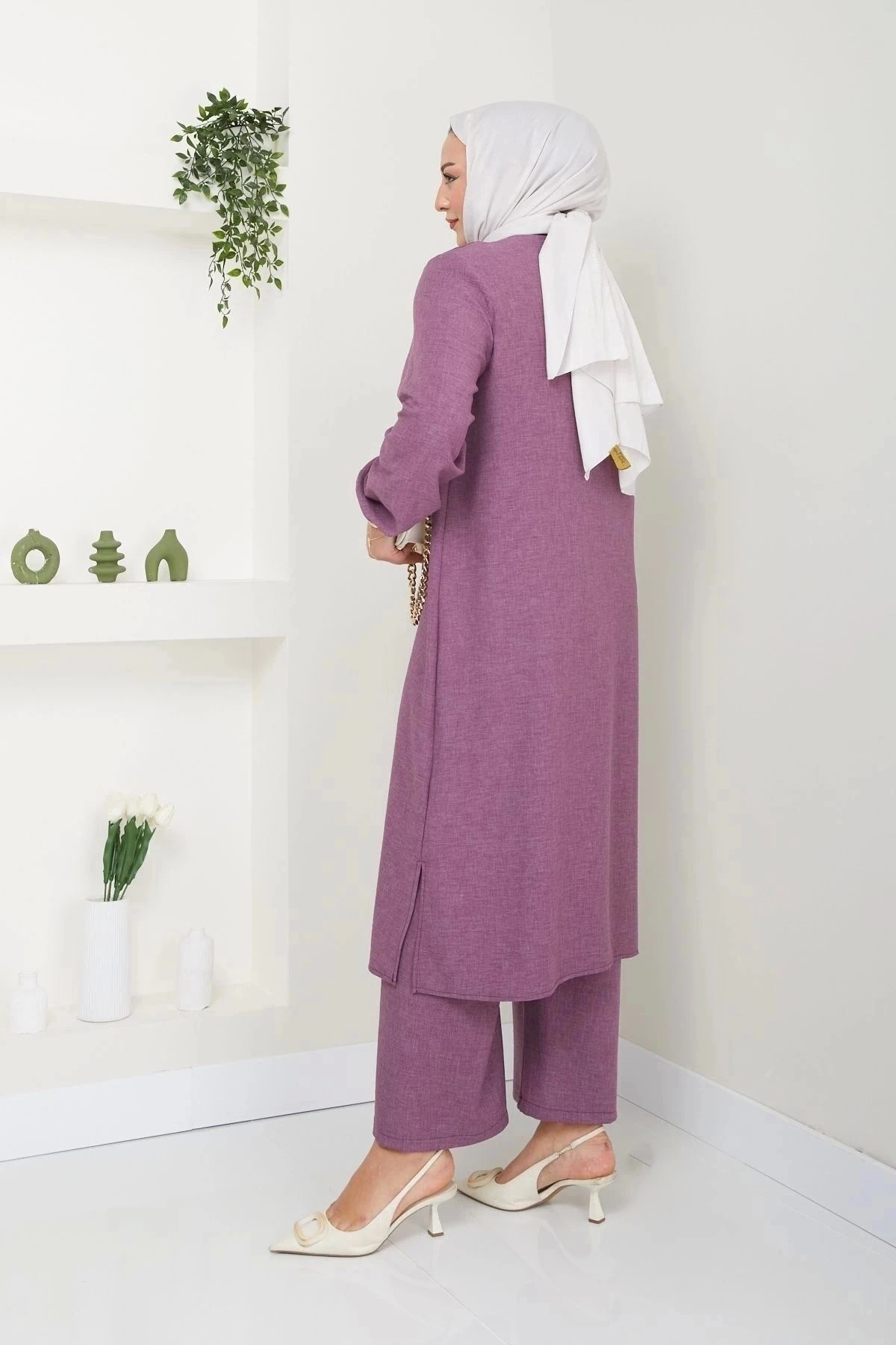 Kadın Büyük Beden Uzun  İkili Tesettür Tunik Takım 10110 - Lila
