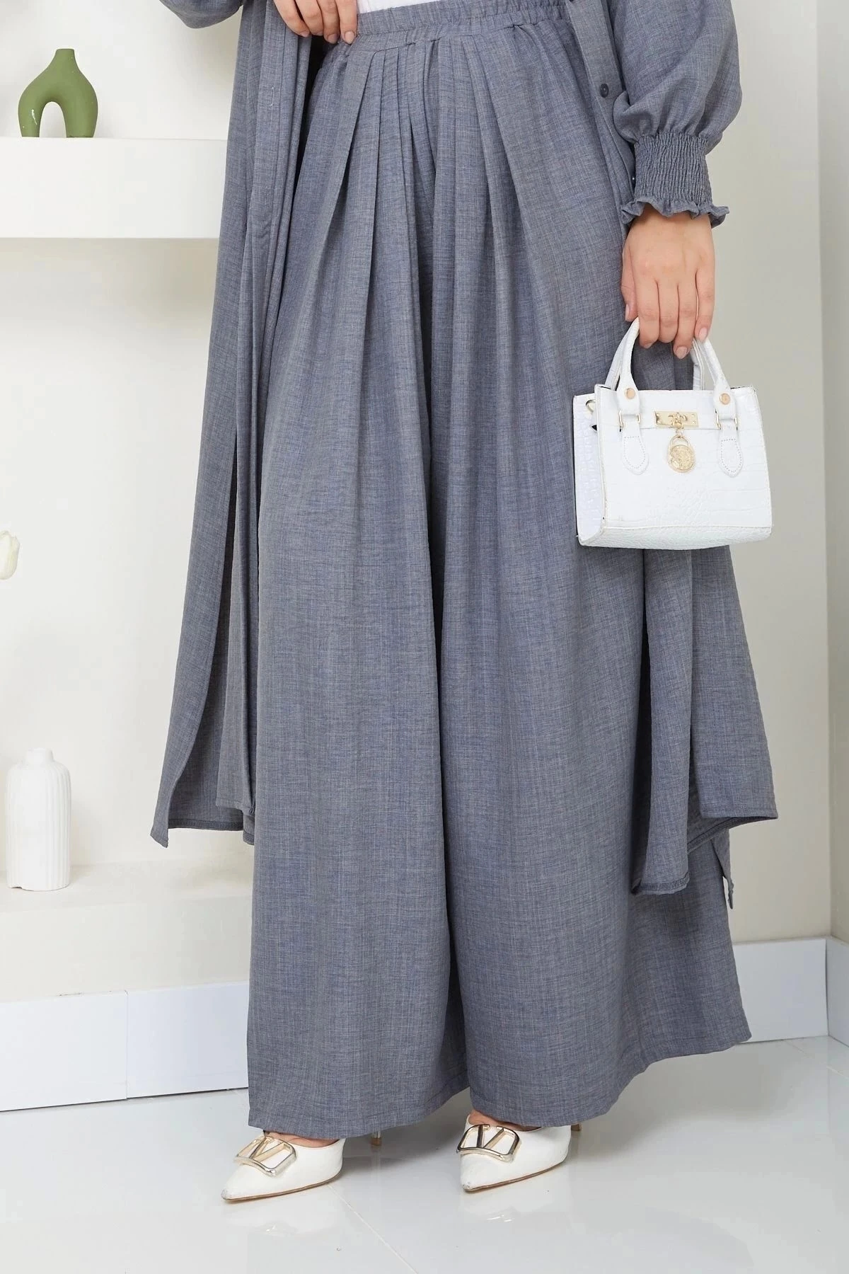 Kadın Uzun İkili Tesettür Tunik Takım 10114 - Gri