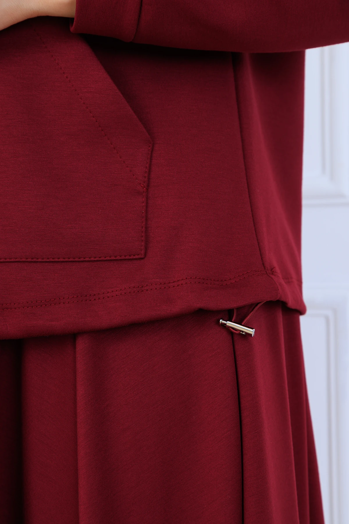 Çilek Kumaş Kapşonlu Sweat Etekli Kadın İkili Takım 10130 - Bordo