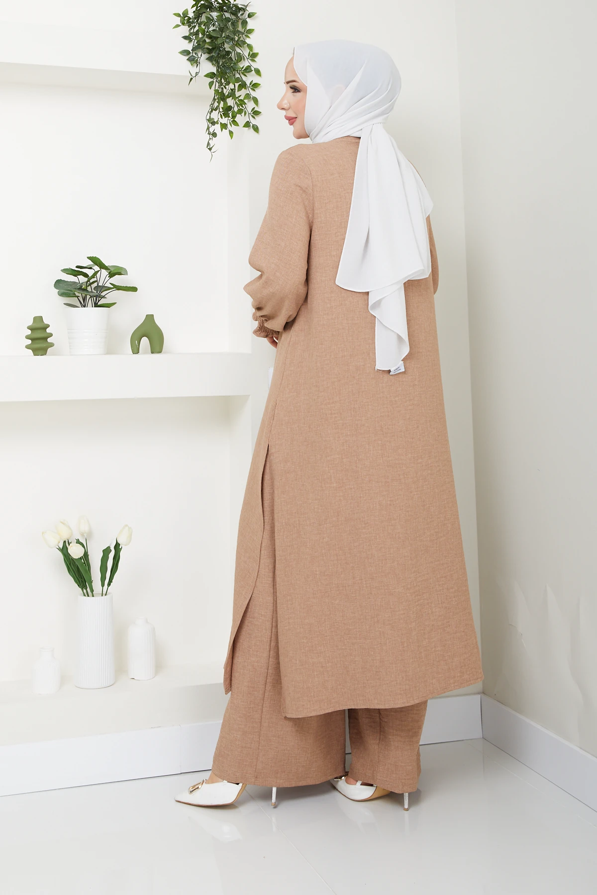 Kadın Uzun İkili Tesettür Tunik Takım 10114 - Vizon