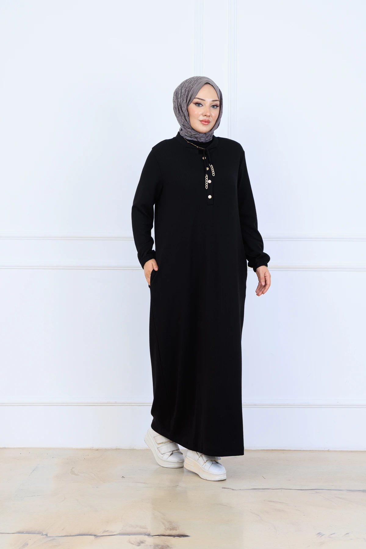 Rahat Kalıp Fitilli Örme Kumaş Elbise 10126