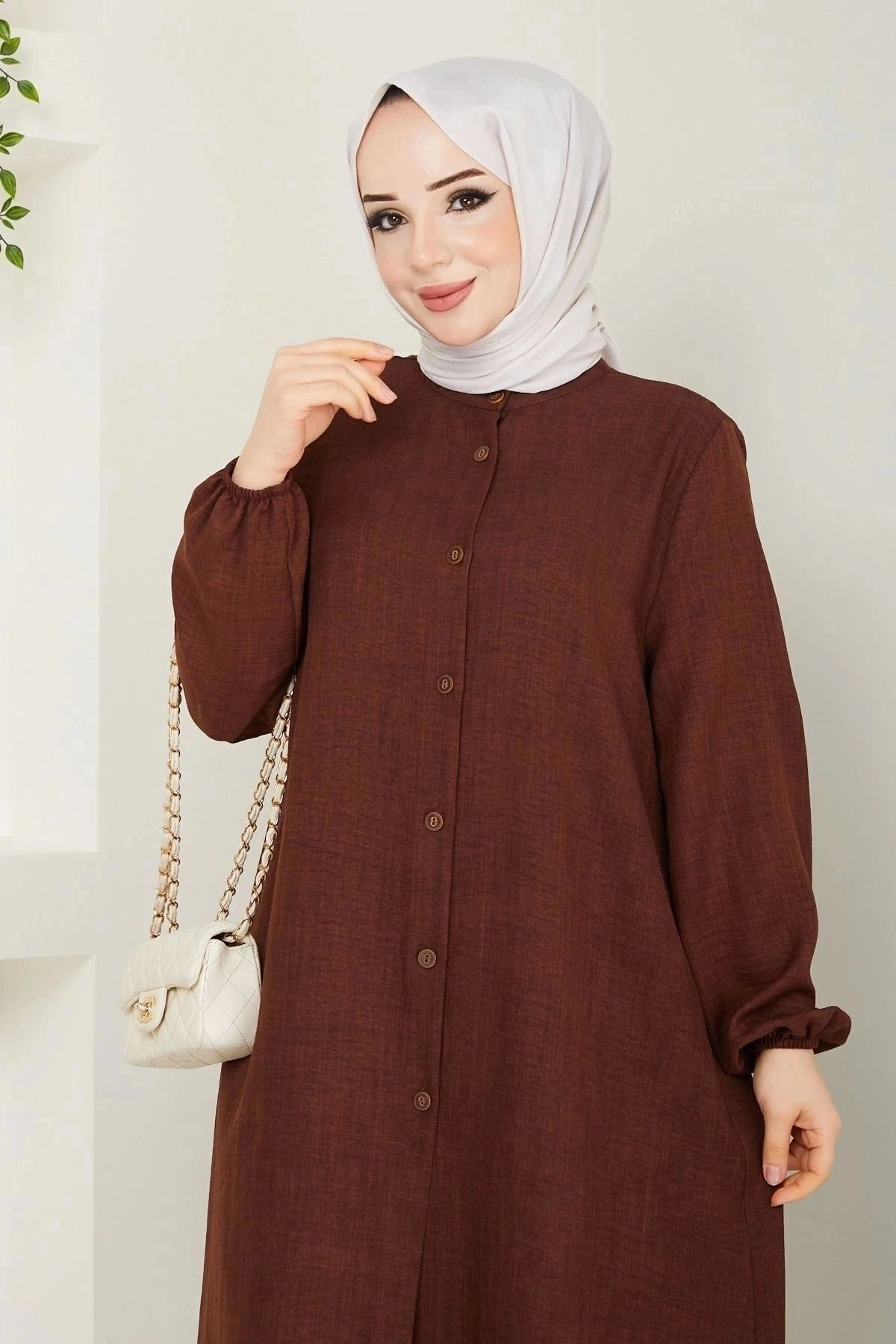 Kadın Büyük Beden Uzun  İkili Tesettür Tunik Takım 10110 - Kahverengi̇
