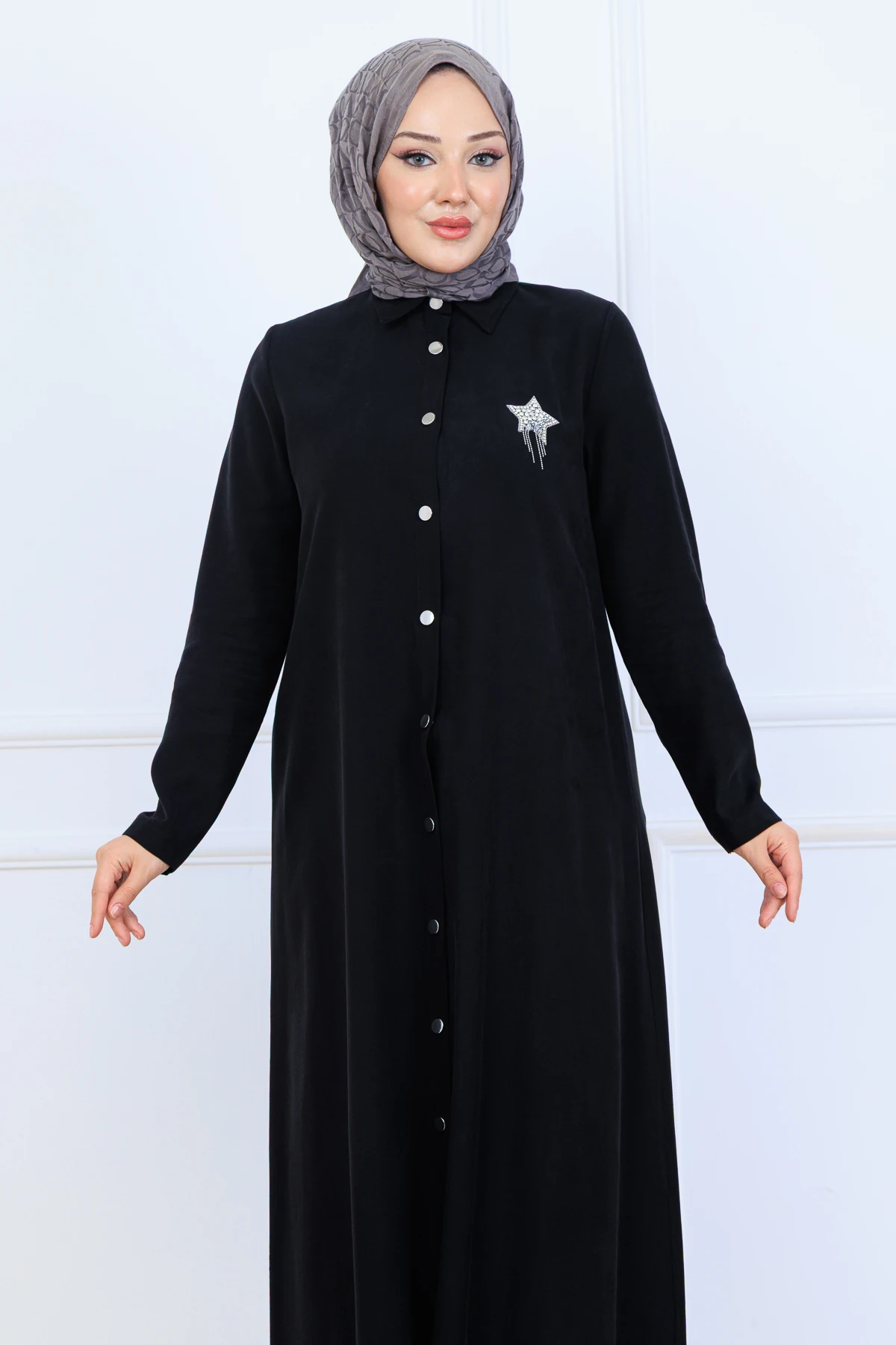 Yumuşak Organik Kumaş Gömlek Yaka Tesettür Kadın Uzun Tunik Pantolonlu İkili Takım 10133