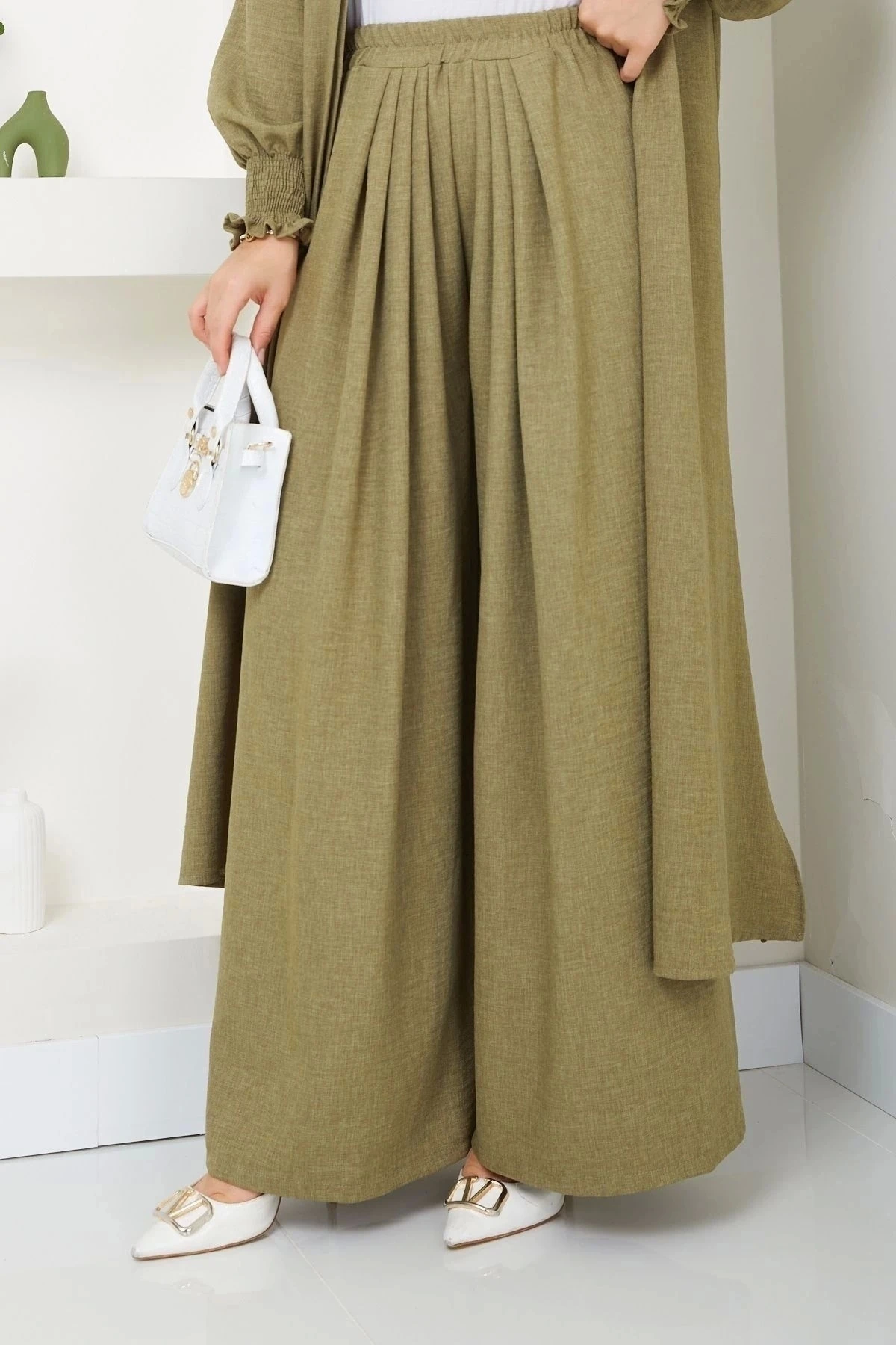 Kadın Uzun İkili Tesettür Tunik Takım 10114 - Yağ Yeşil