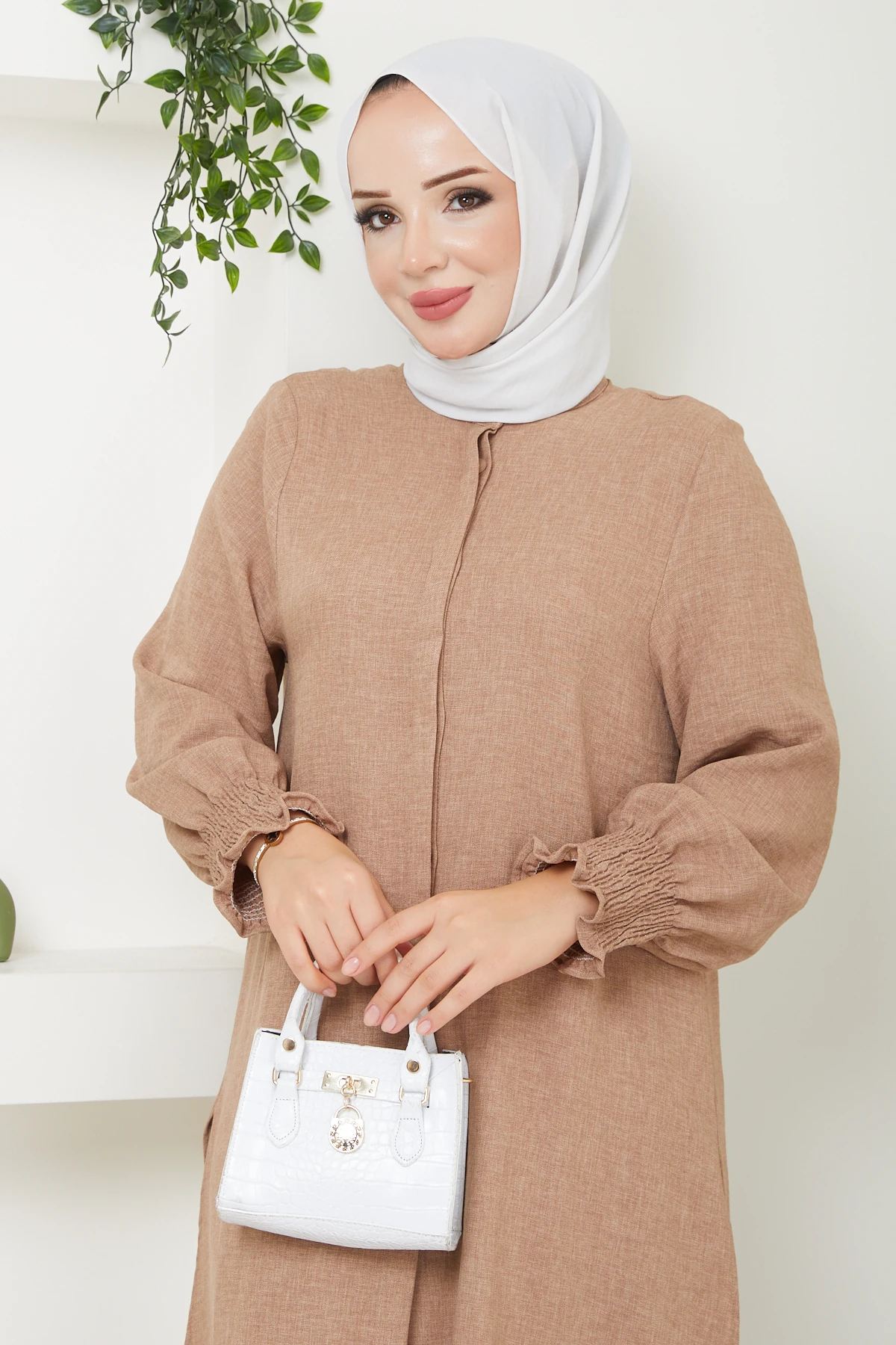 Kadın Uzun İkili Tesettür Tunik Takım 10114 - Vizon