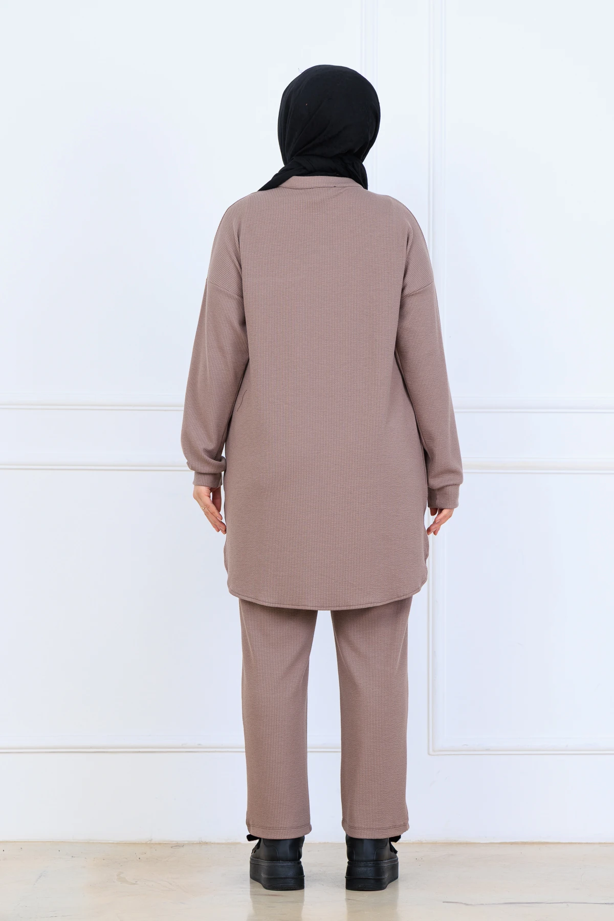 Bürümcük Kumaş Kadın İkili Takım-Gömlek Pantolon 10128 - Vizon