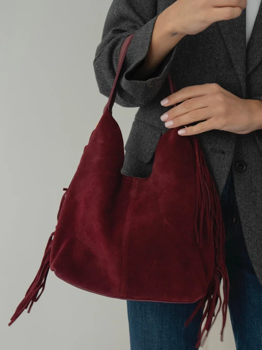 Helia Hakiki Süet Deri Organizer Çanta Detaylı Kadın El ve Omuz Çantası