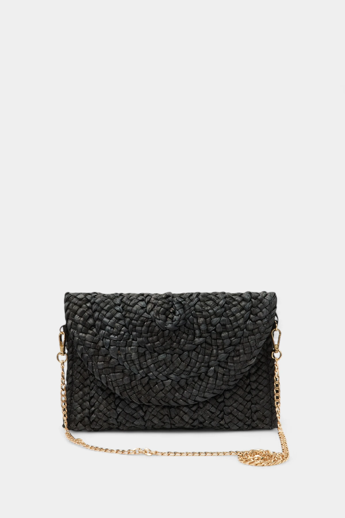 Ivory Zincir Uzun Askı Detaylı Envelope Hasır Kadın Omuz Çantası - Siyah