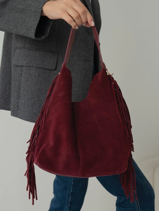 Helia Hakiki Süet Deri Organizer Çanta Detaylı Kadın El ve Omuz Çantası