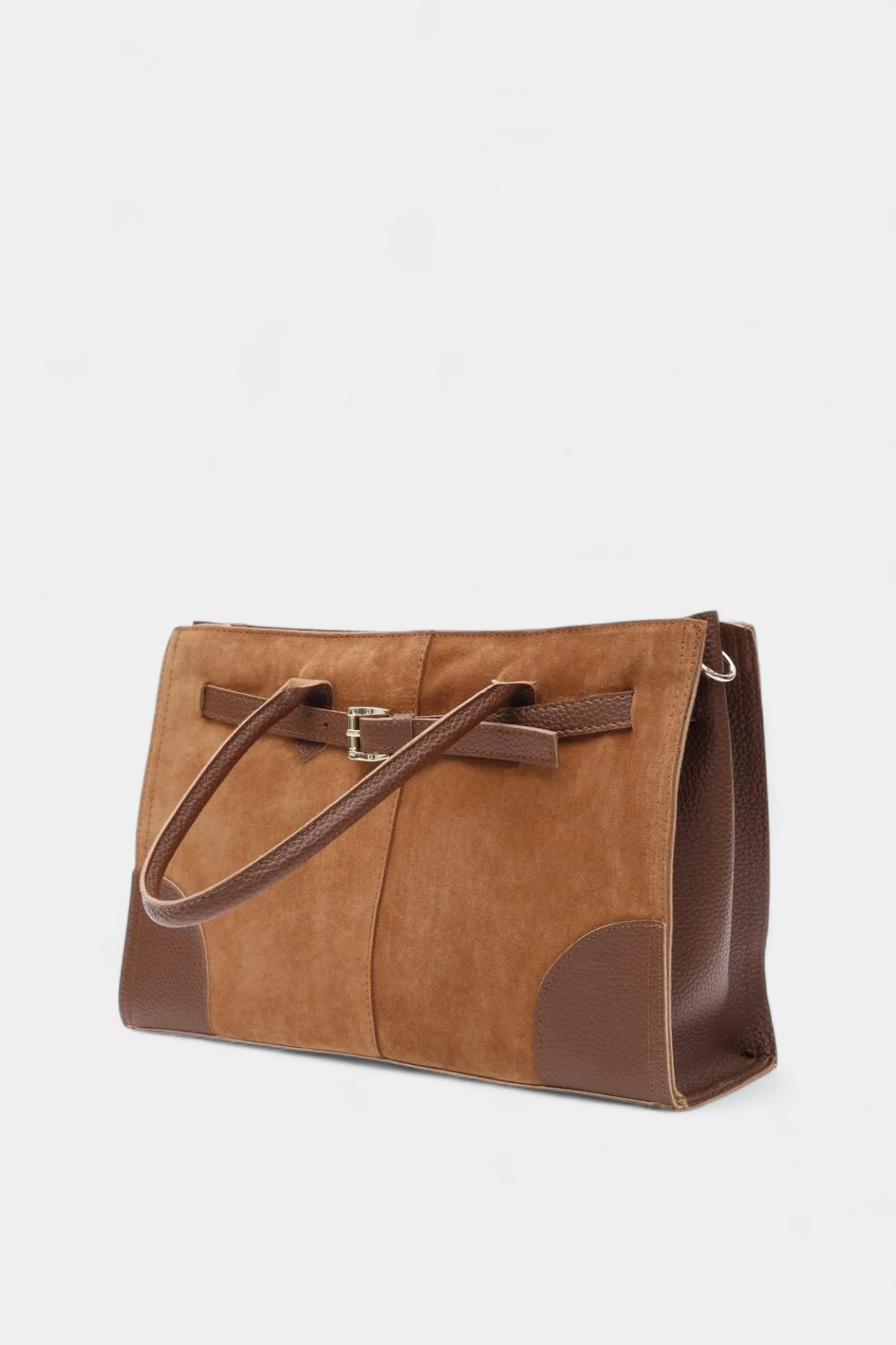 Melina Kemer Detaylı Hakiki Süet Kadın Çanta - Taba