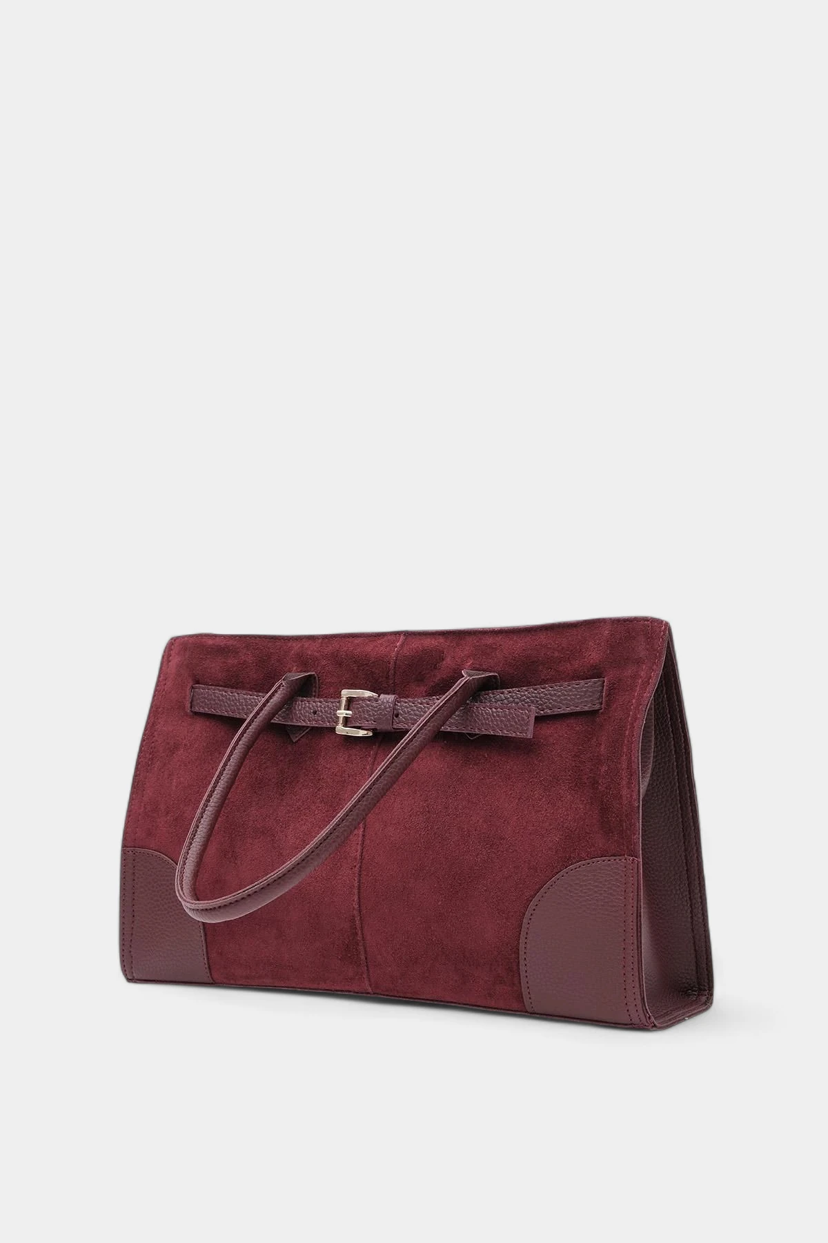 Melina Kemer Detaylı Hakiki Süet Kadın Çanta - Bordo
