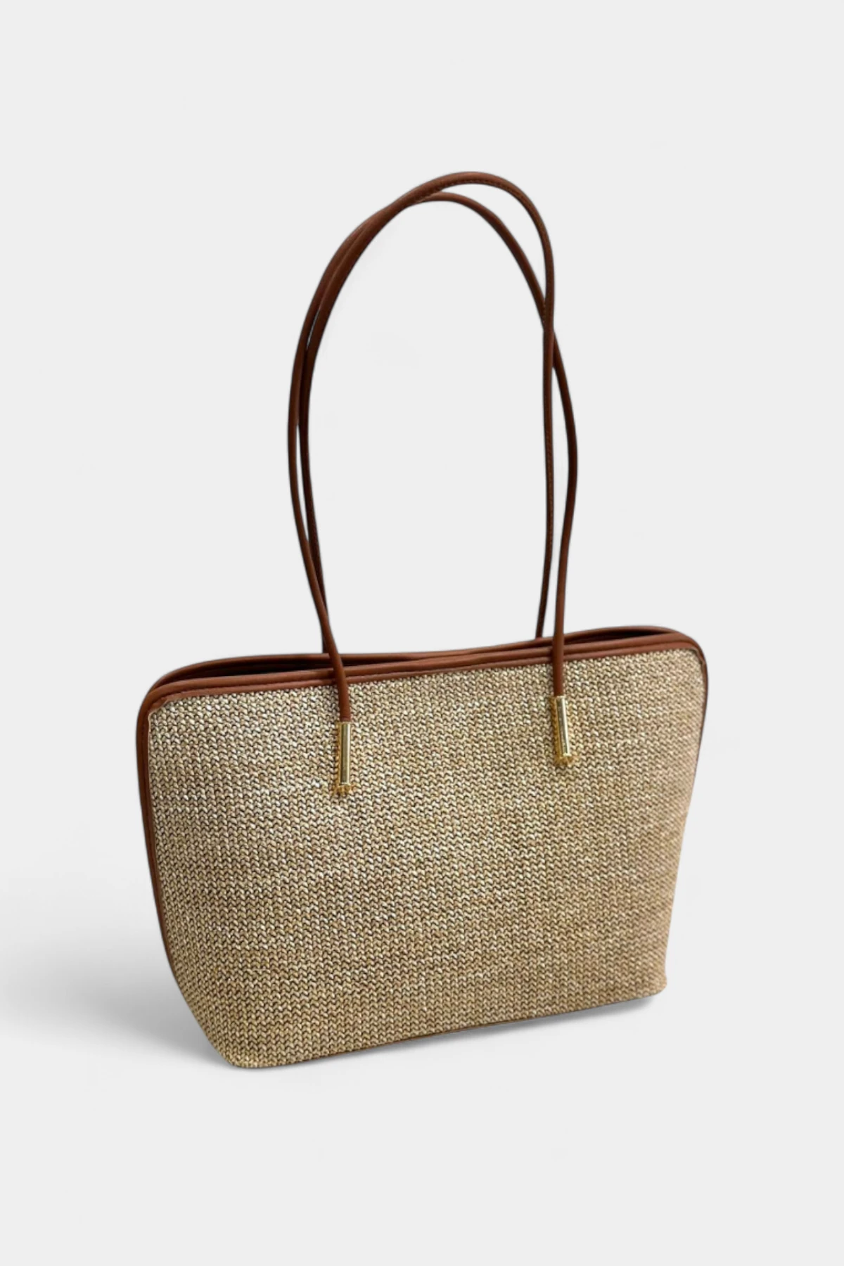 Hazel Hasır Fermuar ve Yavru Çanta Detaylı Kadın El ve Omuz Çantası - Taba