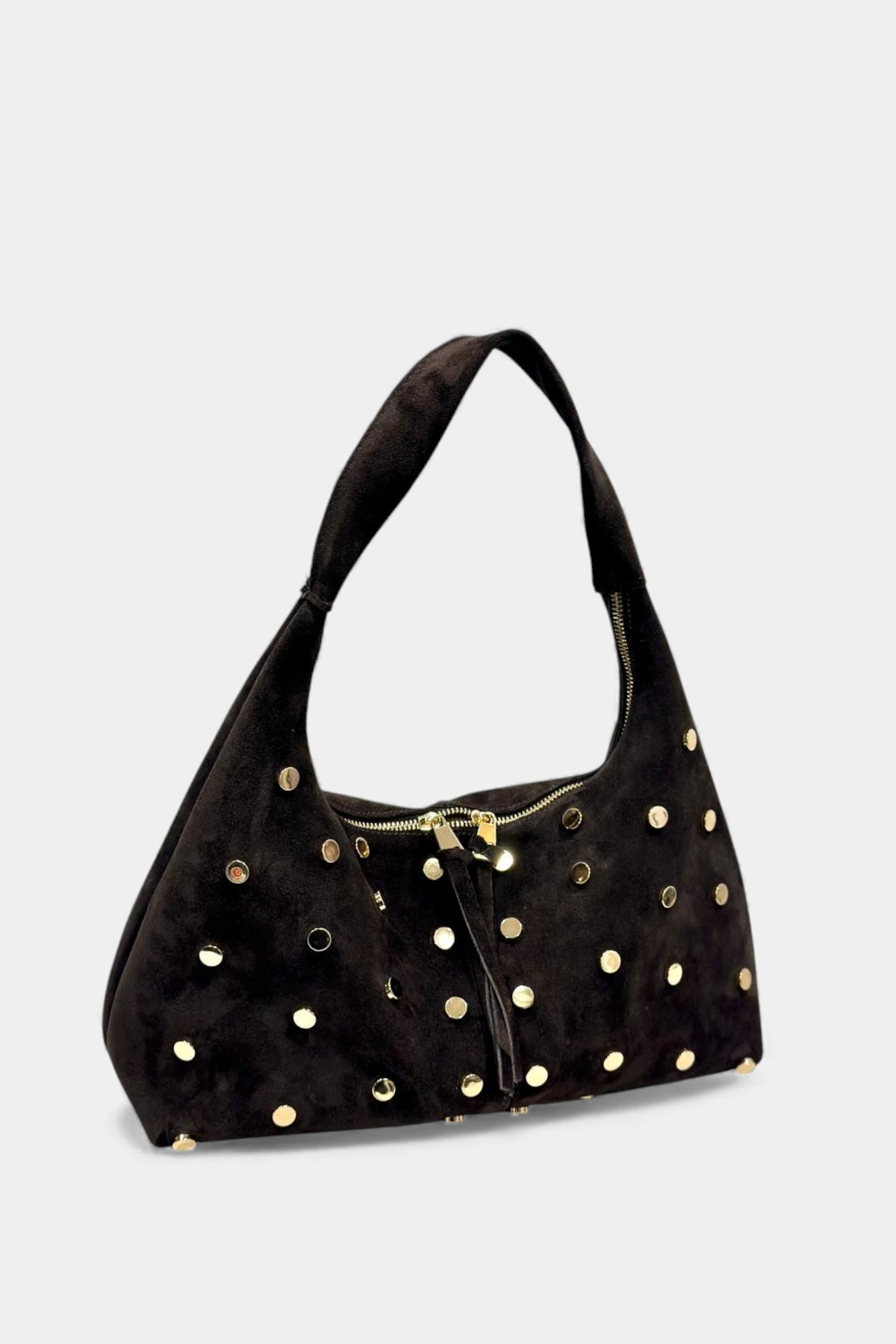 Daisy Hakiki Süet Trok Taş Detaylı Kadın El ve Omuz Çantası - Kahverengi