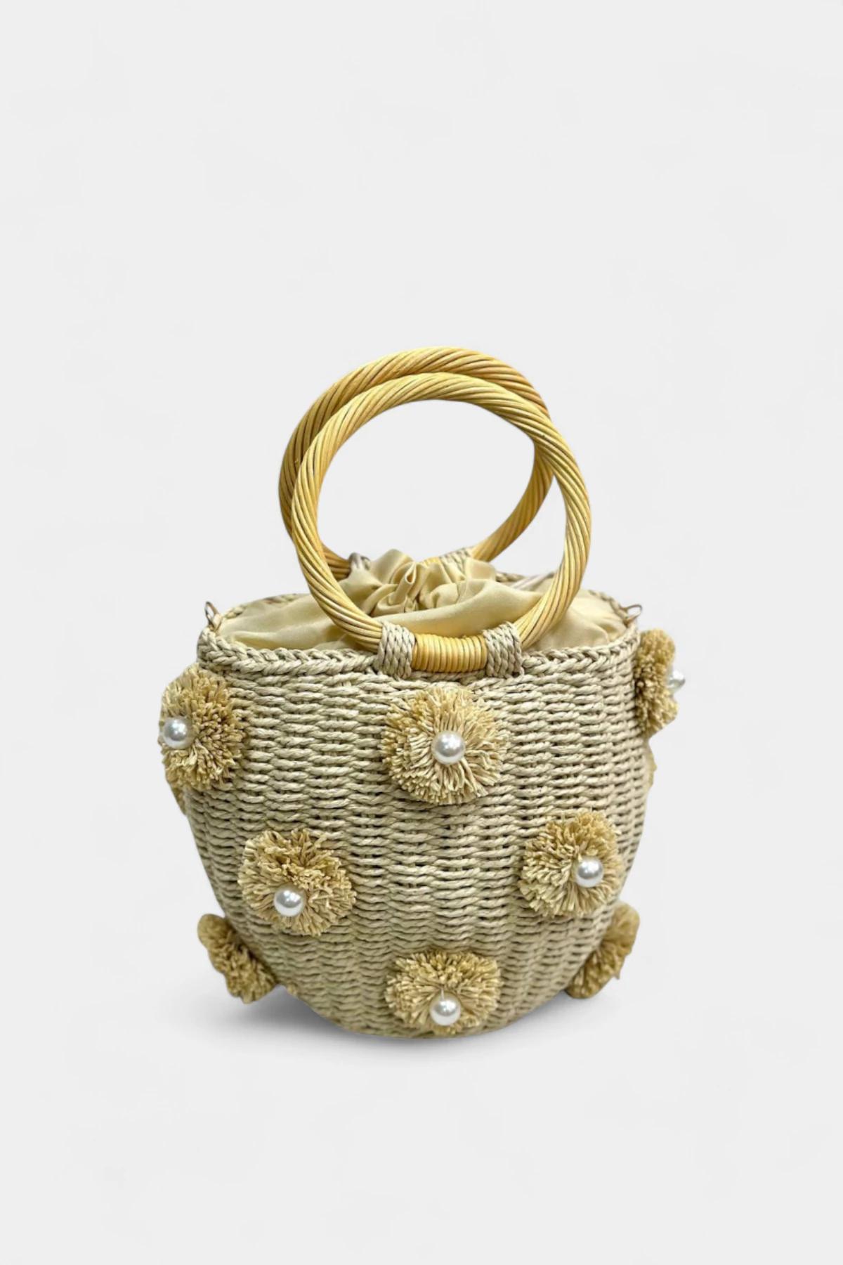 Pearl Zincir Askı Detaylı Hasır Kadın El ve Omuz Çantası - Bej