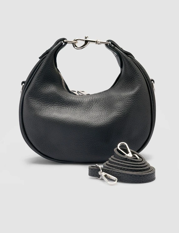 Felix Hakiki Deri Uzun Askı detaylı Kadın Omuz Çantası - Siyah