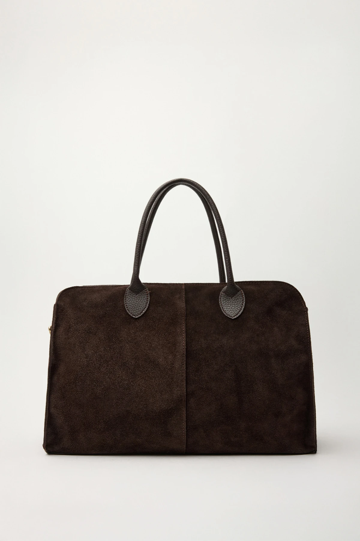 Arin, Hakiki Süet Deri Fermuar Kapama ve İç Cep Detaylı Kadın Omuz Çantası - Kahverengi