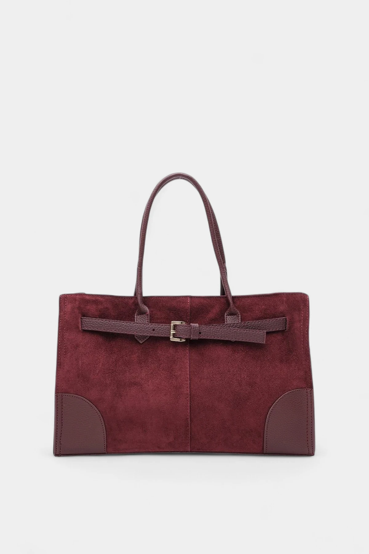 Melina Kemer Detaylı Hakiki Süet Kadın Çanta - Bordo