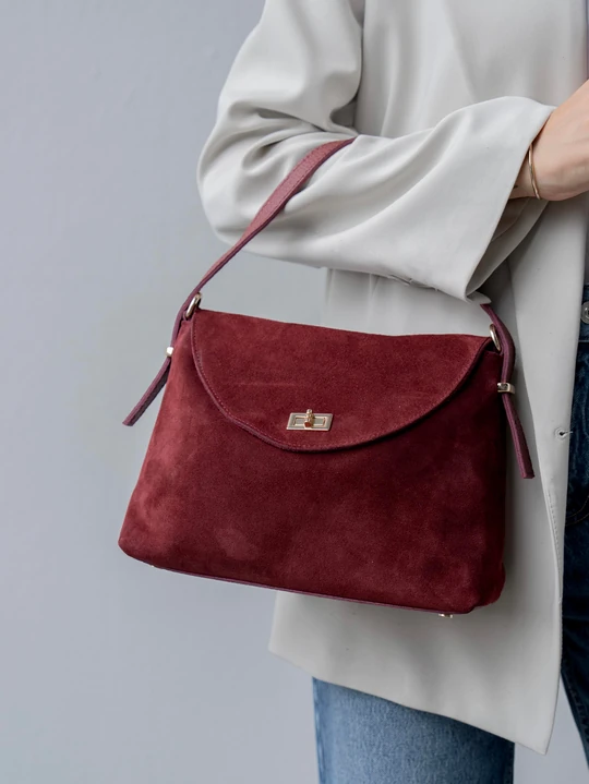 Gisella Hakiki Süet Deri Kadın El ve Omuz Çantası