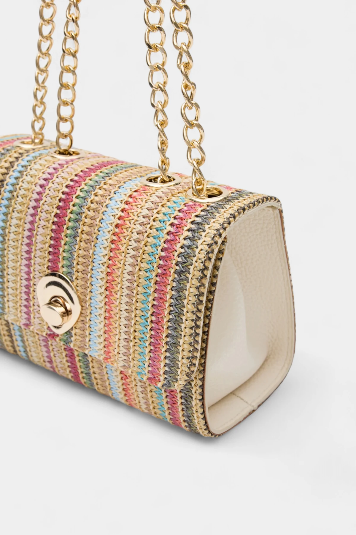 Valencia Zincir Askı Detaylı  Hasır Kadın El ve Omuz Çantası - Çok Renkli