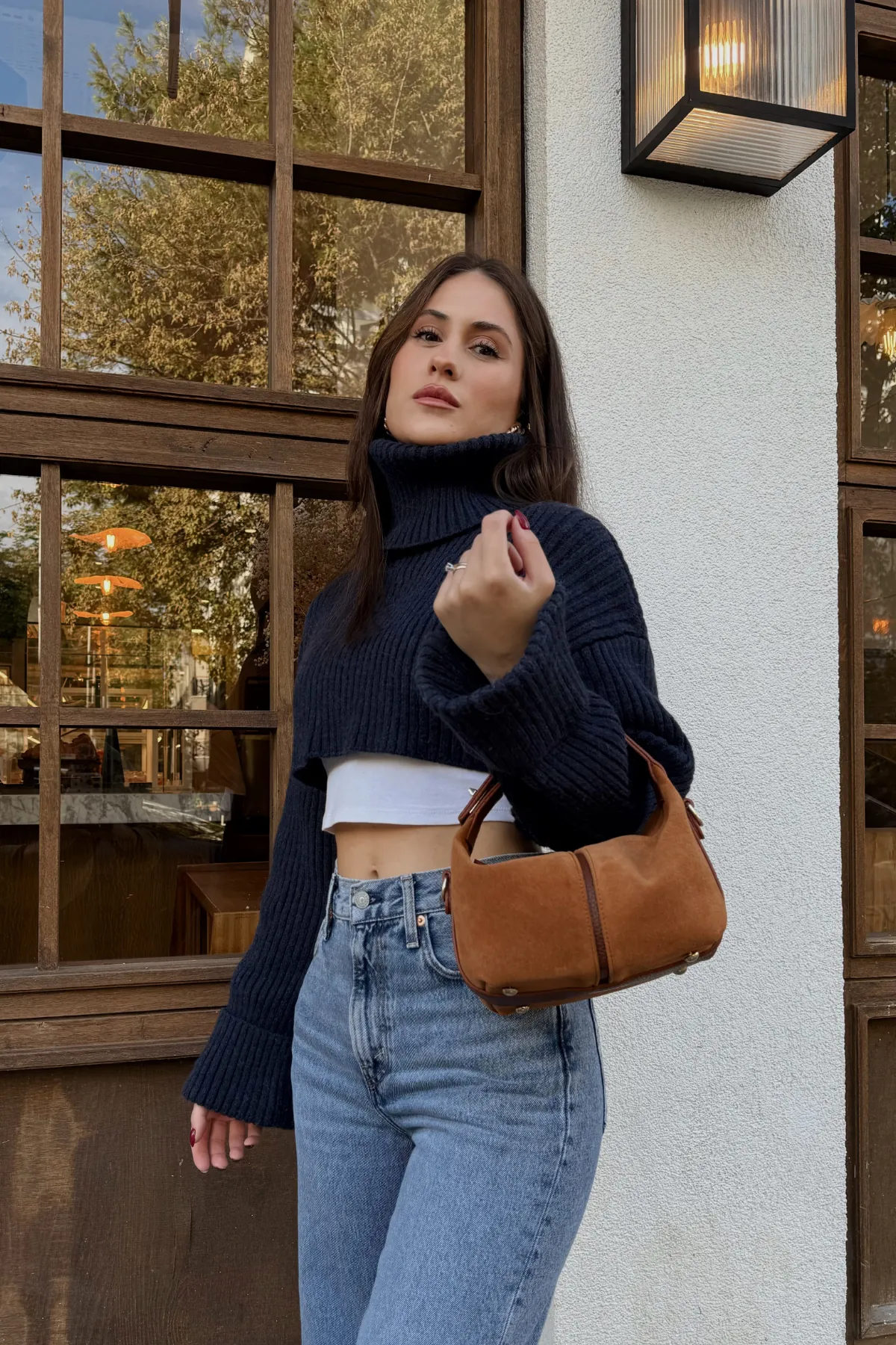 Bonnie Hakiki Süet Deri Kadın El ve Omuz Çantası