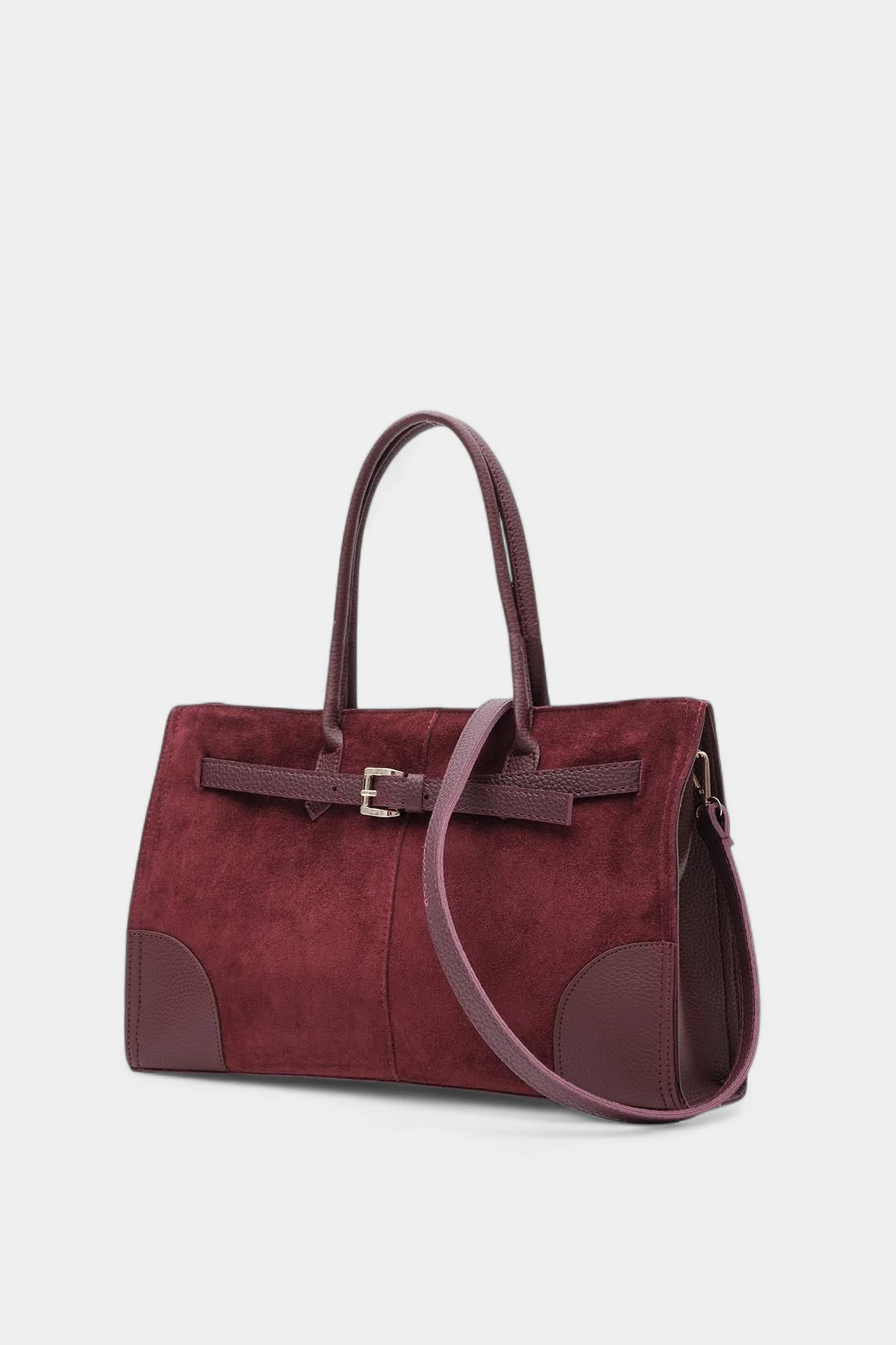 Melina Kemer Detaylı Hakiki Süet Kadın Çanta - Bordo