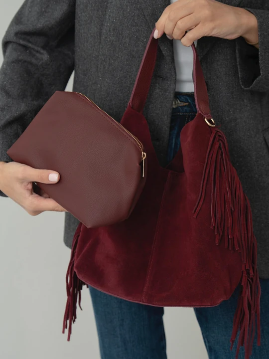 Helia Hakiki Süet Deri Organizer Çanta Detaylı Kadın El ve Omuz Çantası