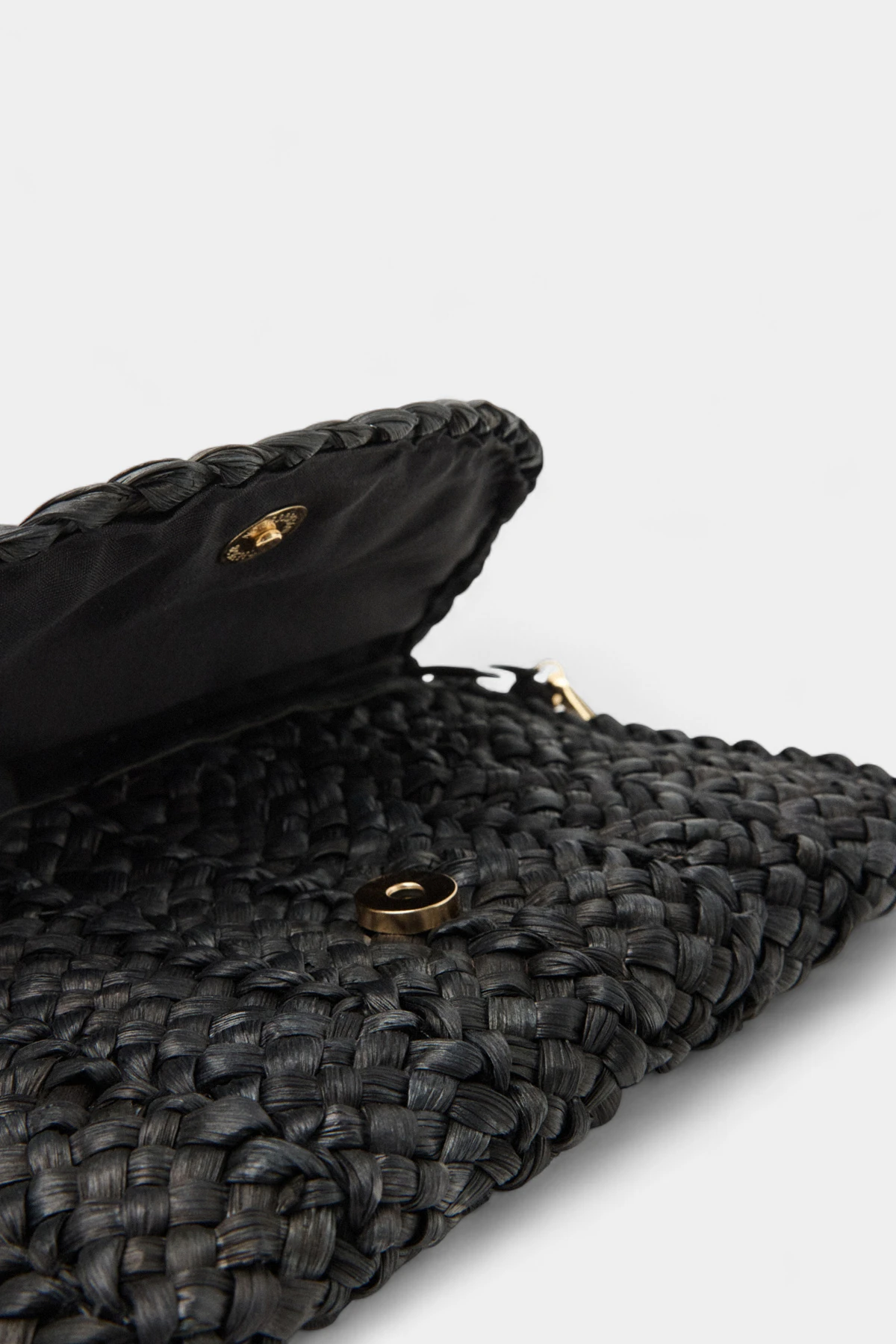 Ivory Zincir Uzun Askı Detaylı Envelope Hasır Kadın Omuz Çantası - Siyah