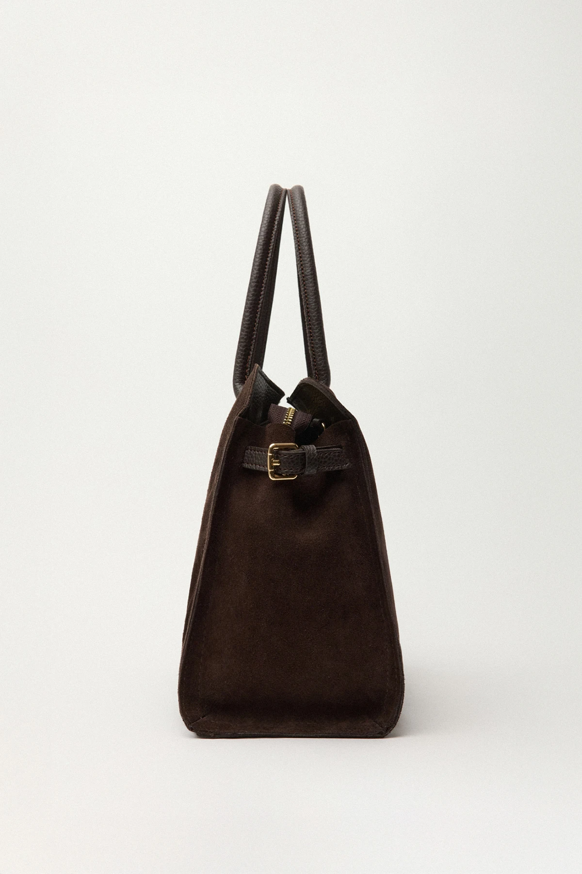 Arin, Hakiki Süet Deri Fermuar Kapama ve İç Cep Detaylı Kadın Omuz Çantası - Kahverengi