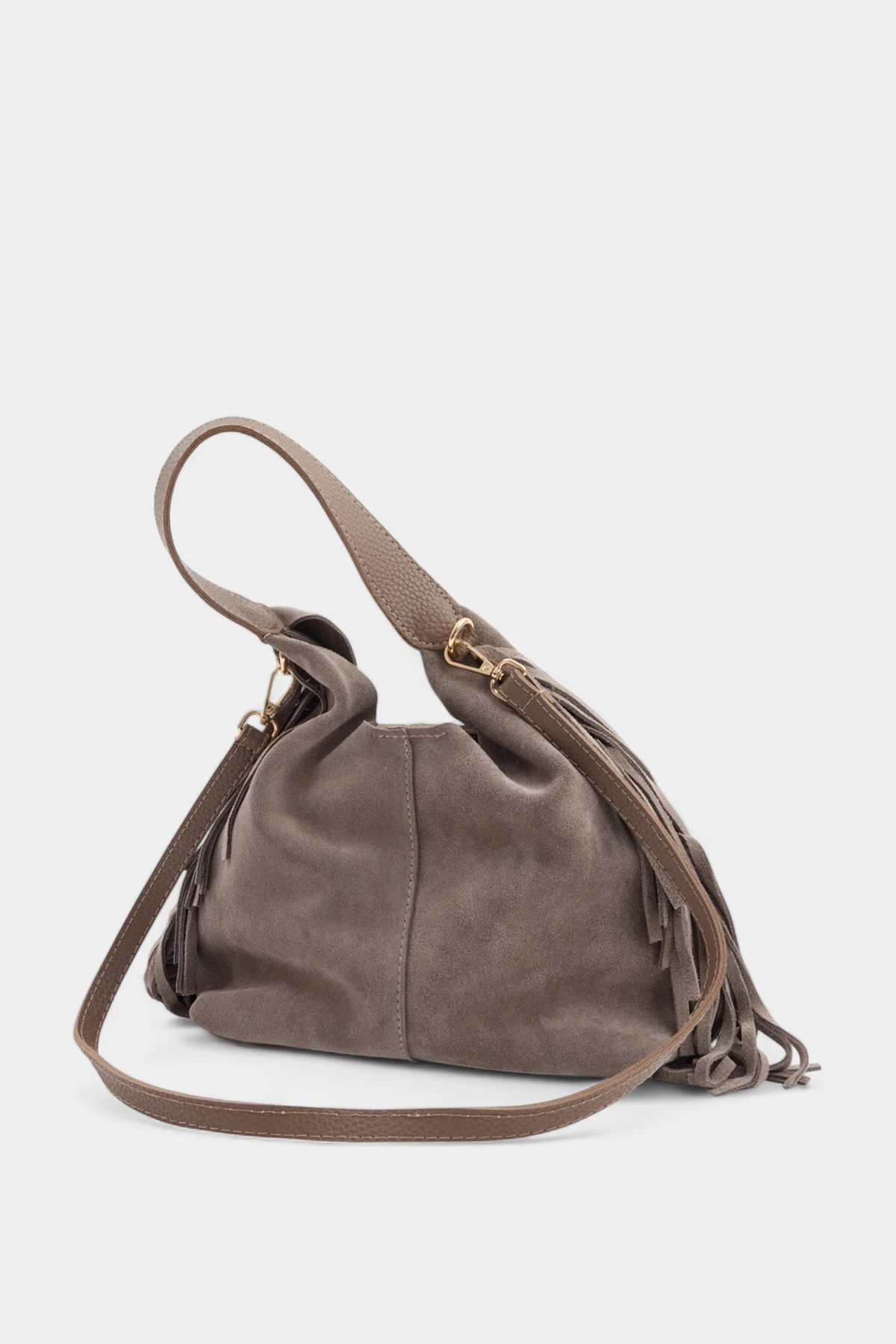 Helia Hakiki Süet Deri Organizer Çanta Detaylı Kadın El ve Omuz Çantası - Vizon