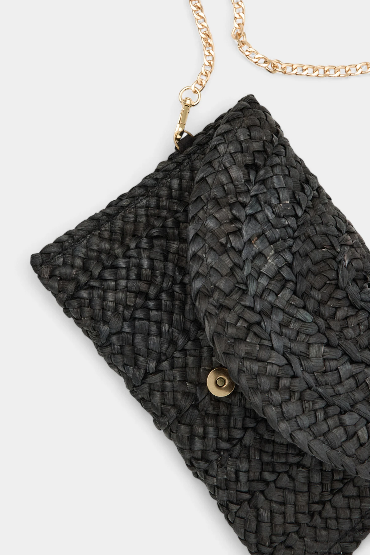 Ivory Zincir Uzun Askı Detaylı Envelope Hasır Kadın Omuz Çantası - Siyah