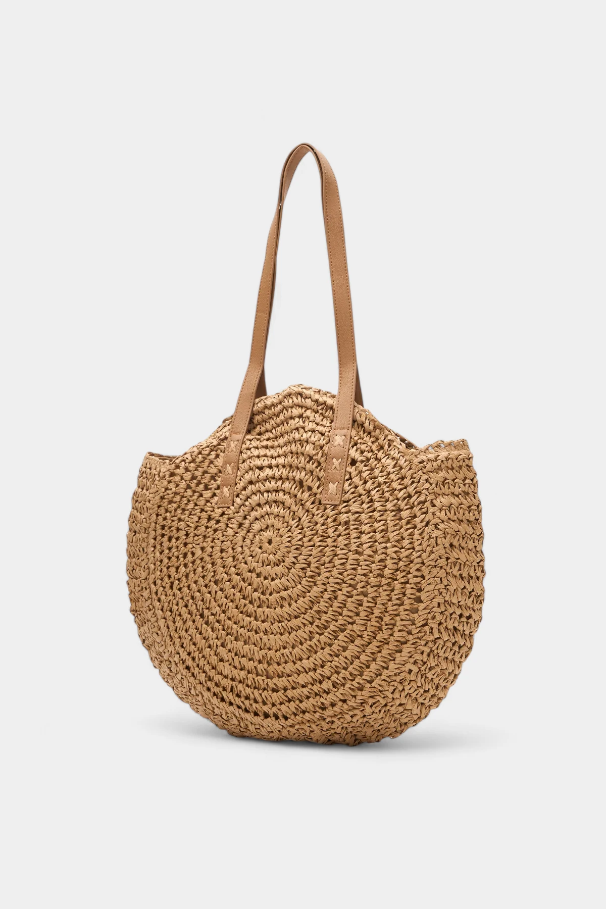 Kelly Fermuar Kapamalı  Hasır Kadın Omuz Çantası - Camel