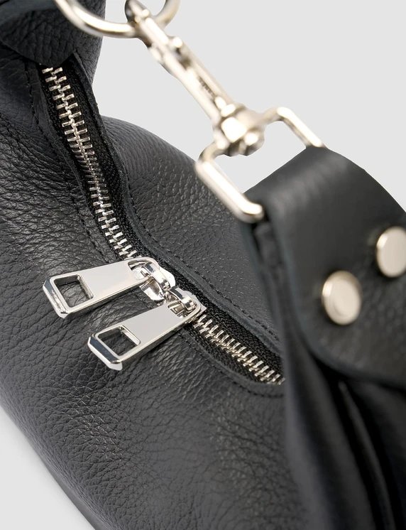 Felix Hakiki Deri Uzun Askı detaylı Kadın Omuz Çantası - Siyah