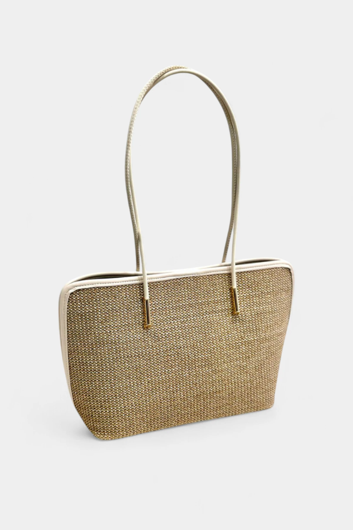 Hazel Hasır Fermuar ve Yavru Çanta Detaylı Kadın El ve Omuz Çantası - Krem