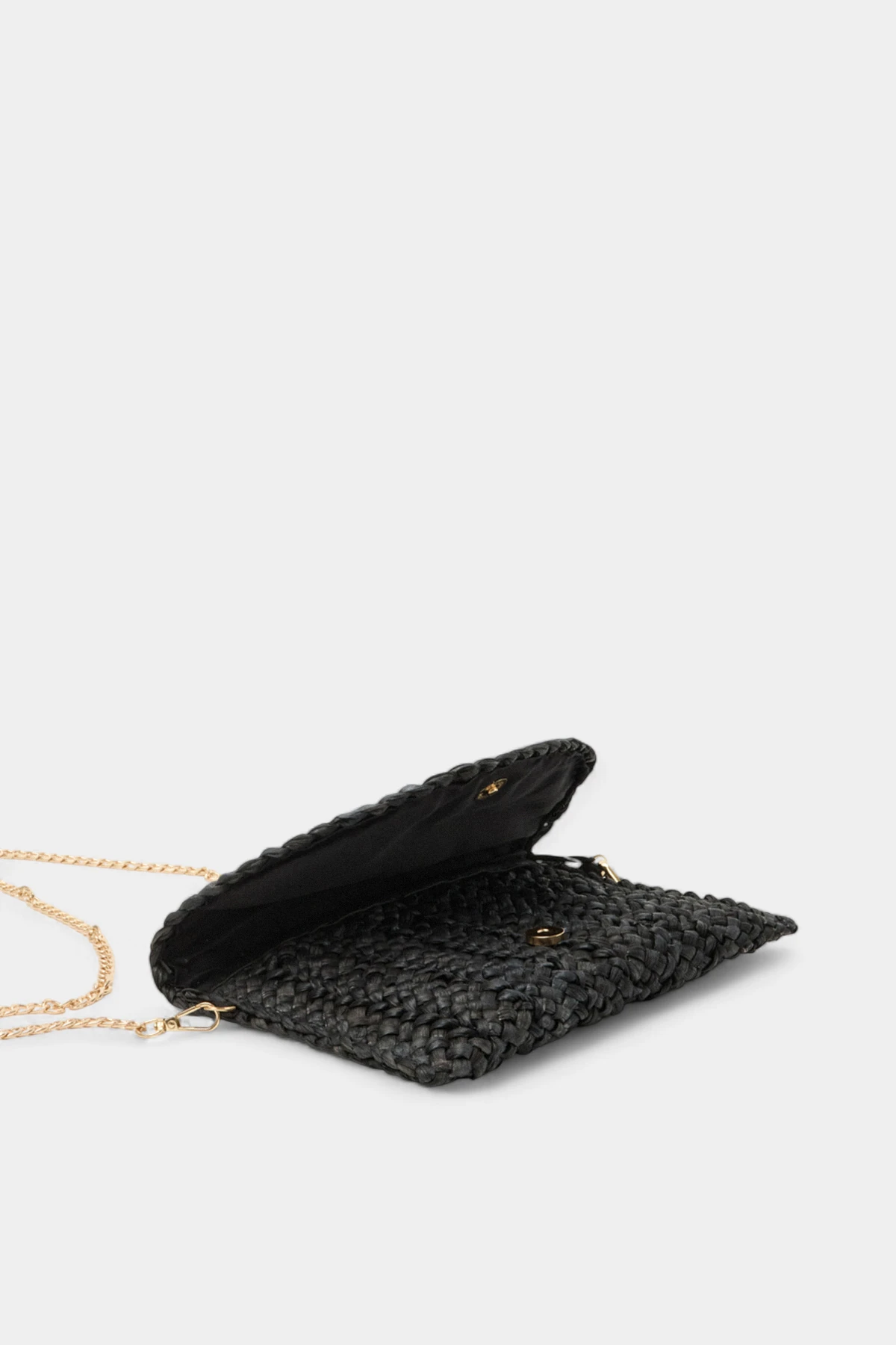 Ivory Zincir Uzun Askı Detaylı Envelope Hasır Kadın Omuz Çantası - Siyah