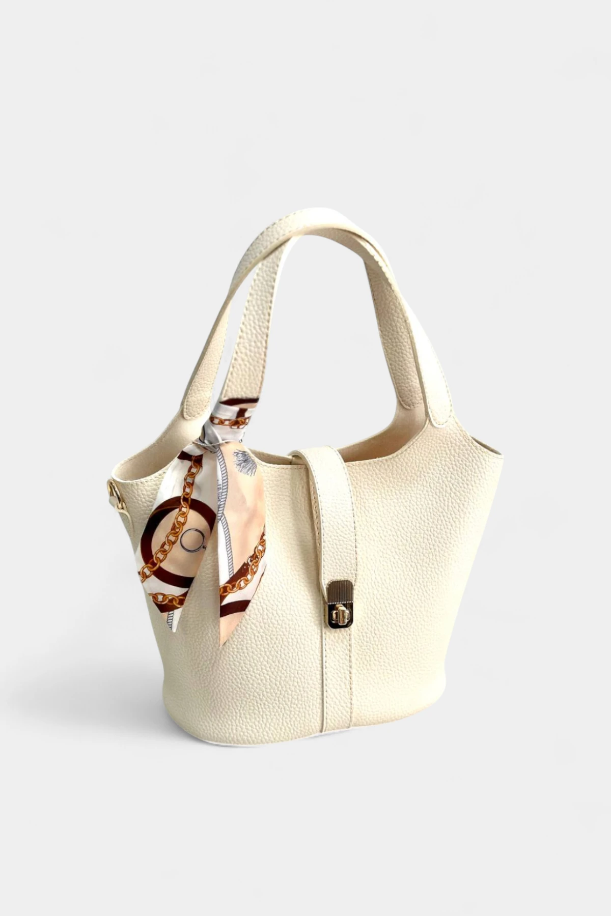 Reneta Fular ve Organizer Çanta Detaylı Deri Kadın Çanta - Krem