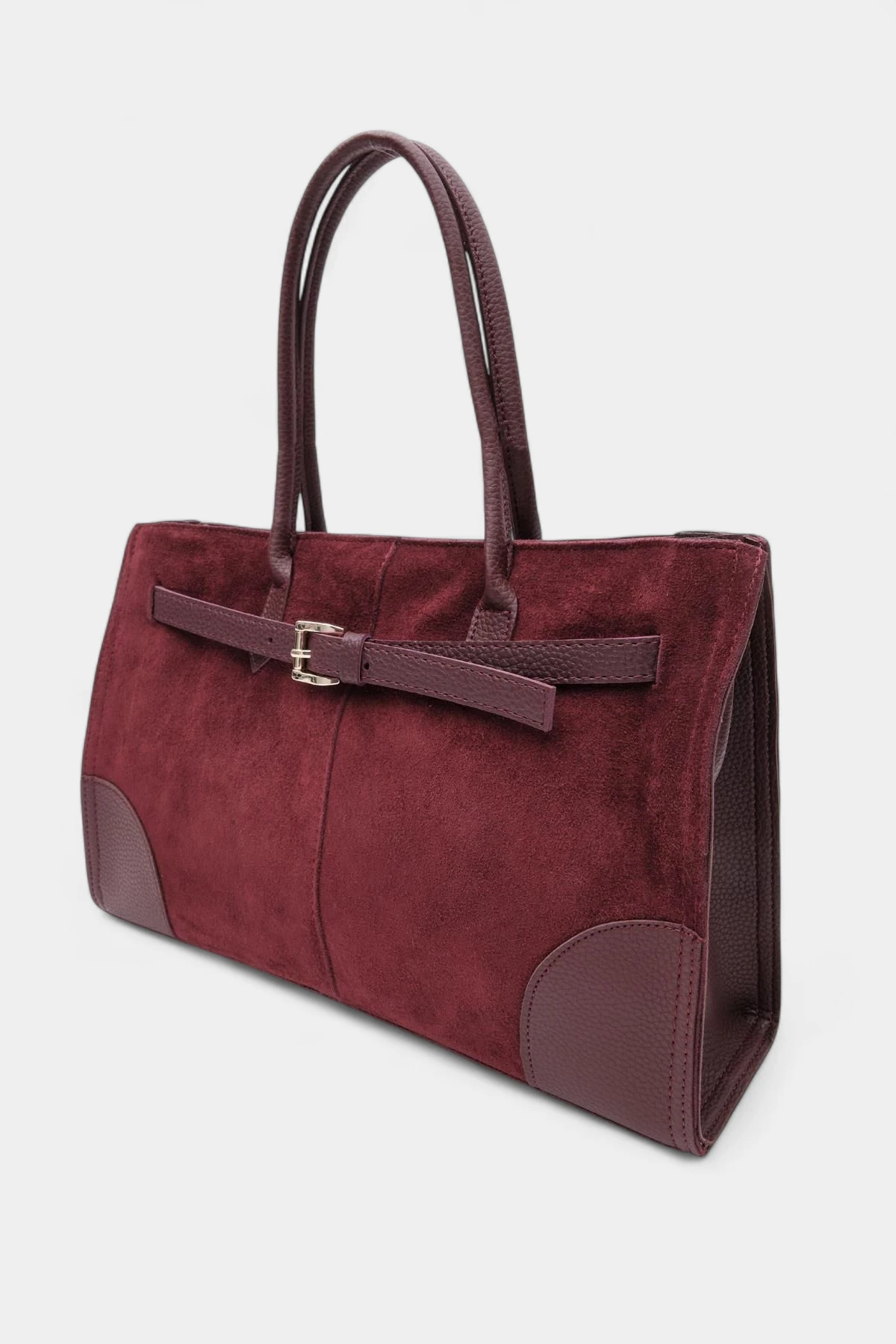 Melina Kemer Detaylı Hakiki Süet Kadın Çanta - Bordo