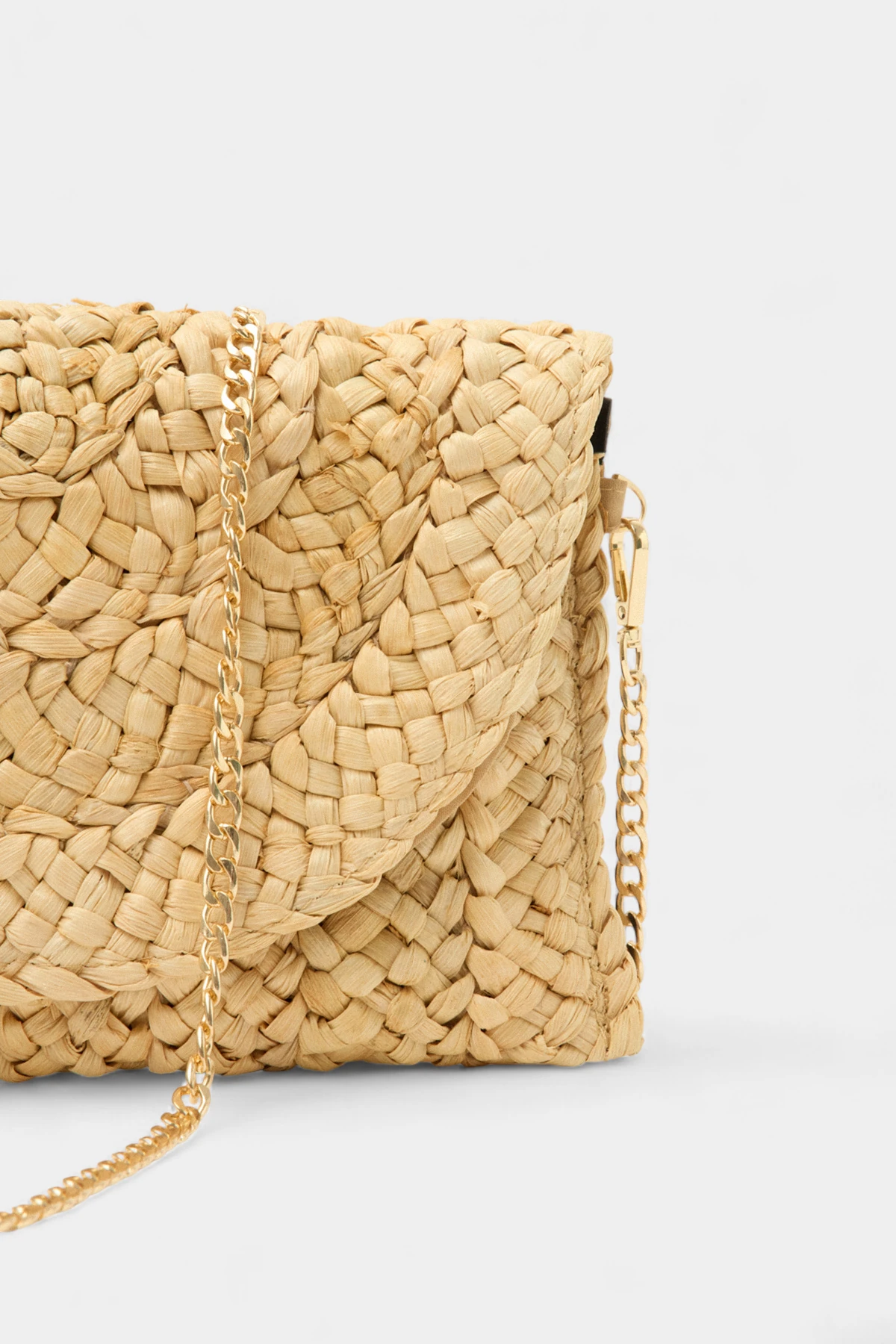 Ivory Zincir Uzun Askı Detaylı Envelope Hasır Kadın Omuz Çantası - Camel